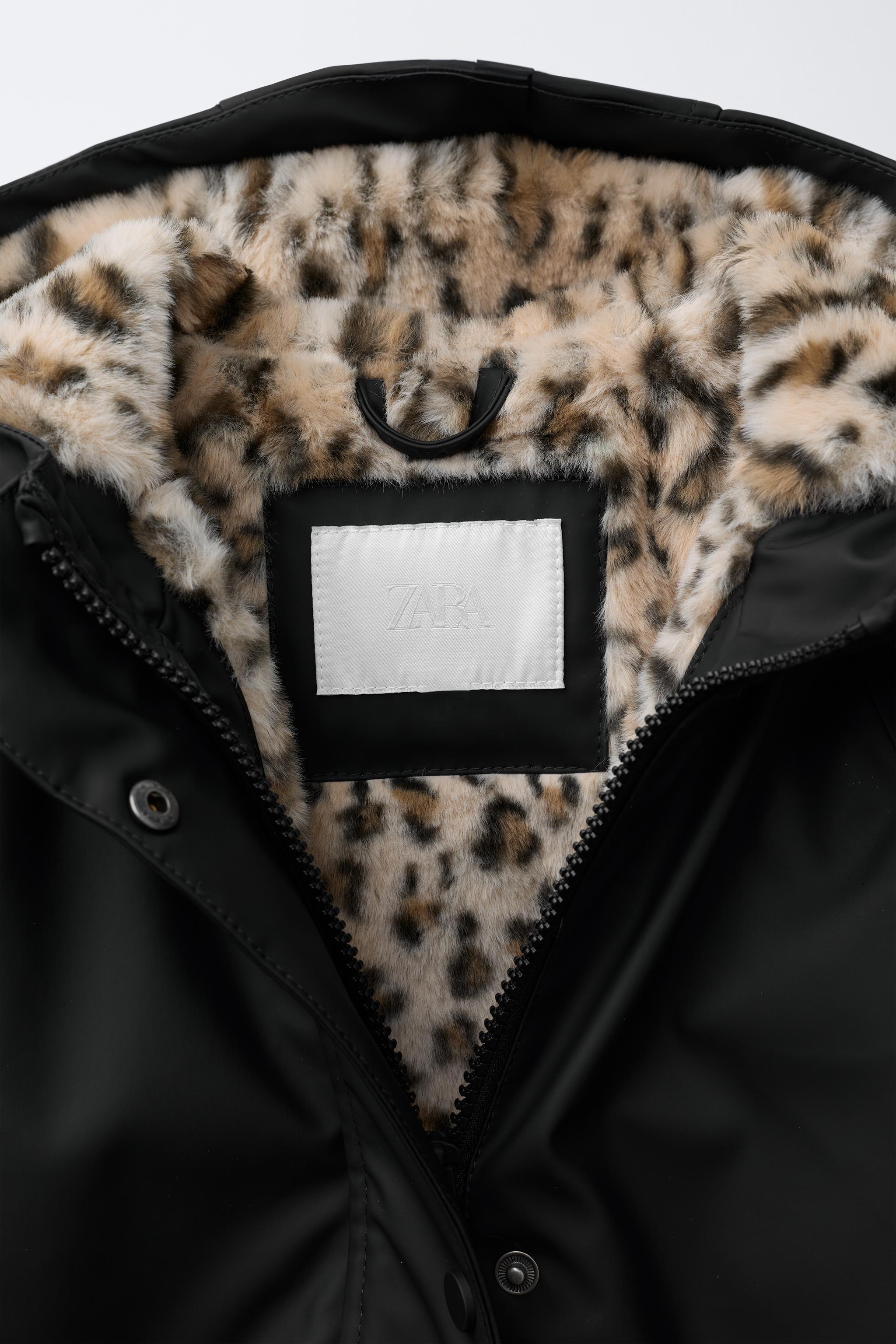 WATER REPELLENT COATED FAUX FUR ANIMAL PRINT JACKET
