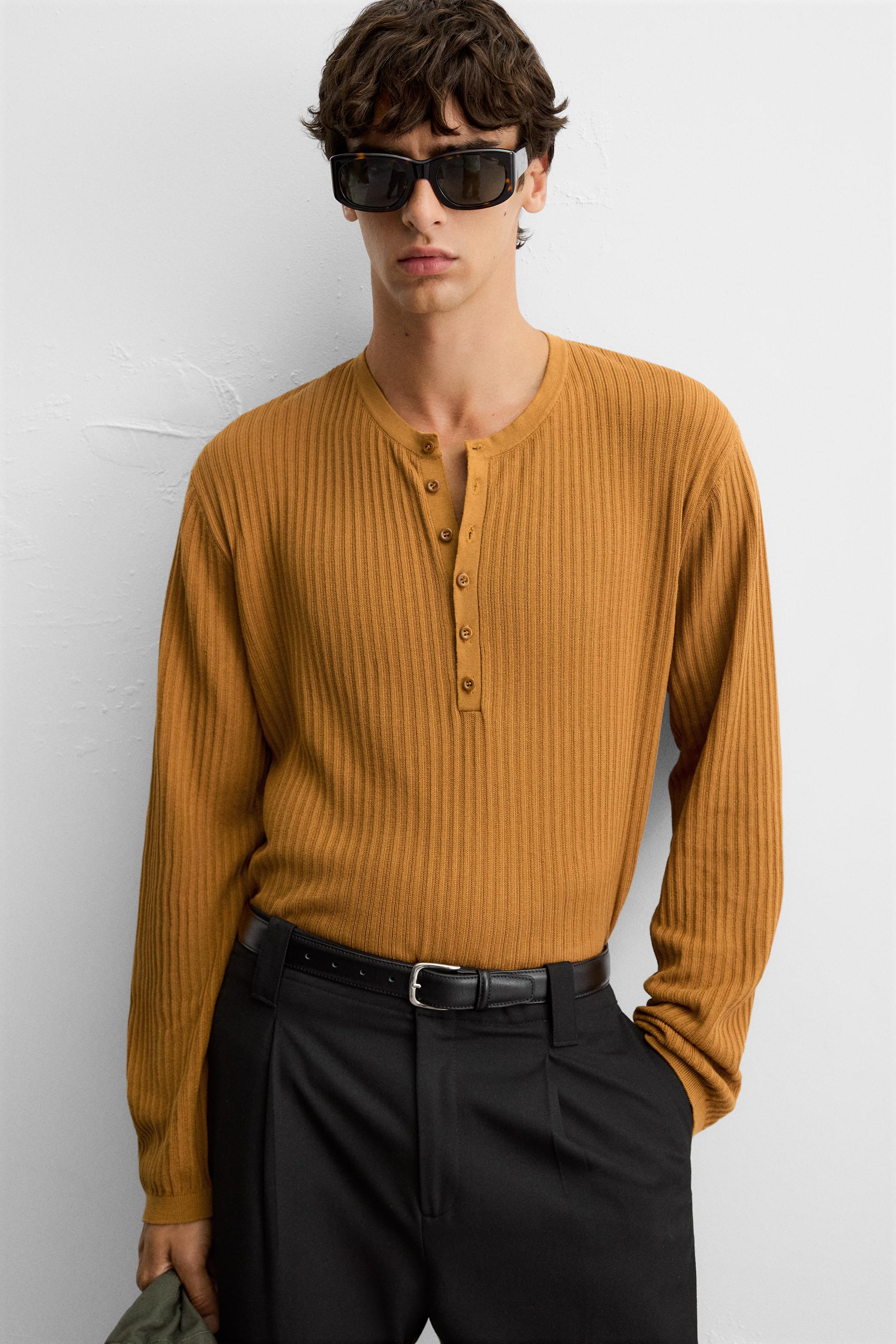 BUTTON NECK KNIT T-SHIRT