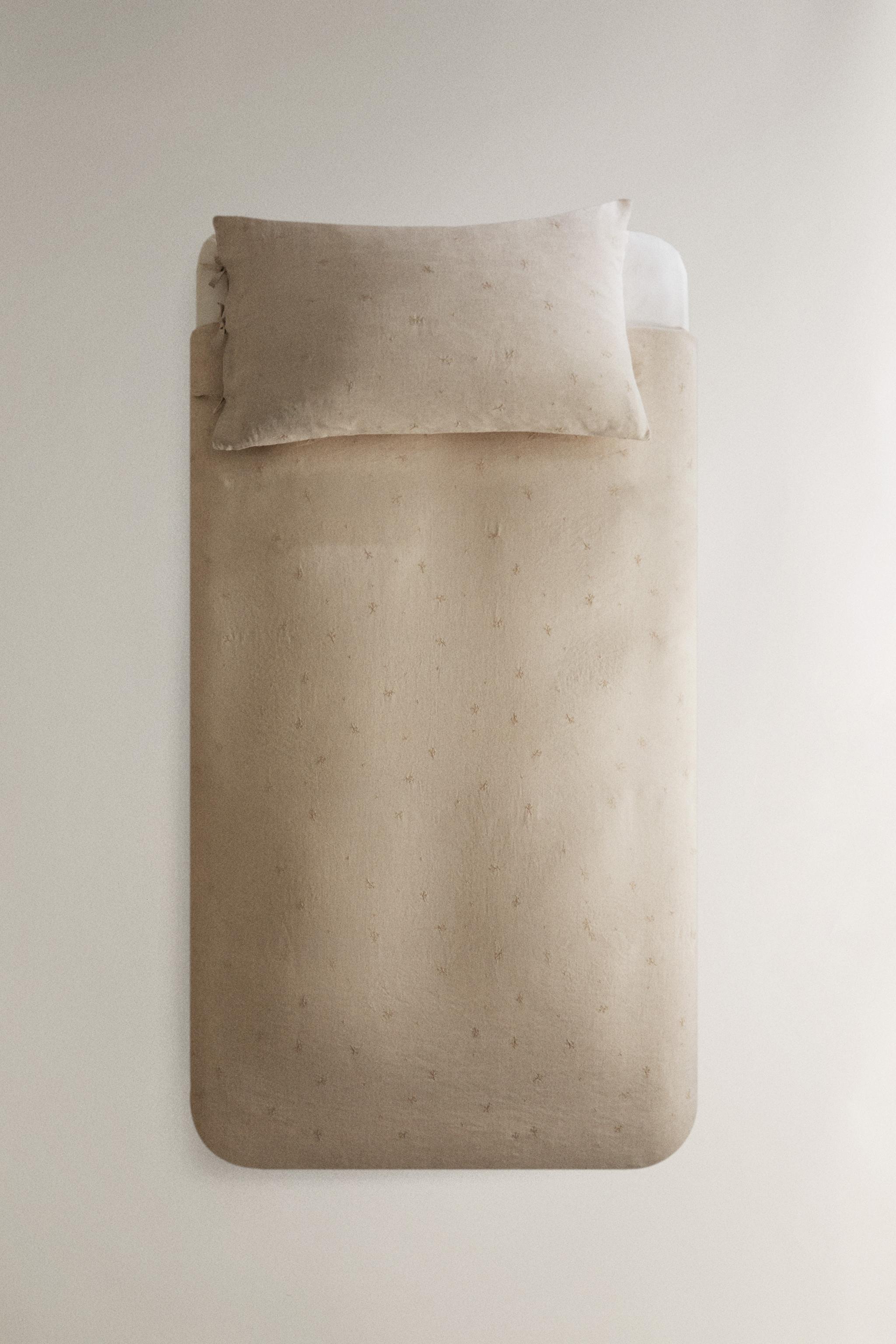 CHILDREN'S LINEN DUVET COVER WITH FLORAL EMBROIDERY