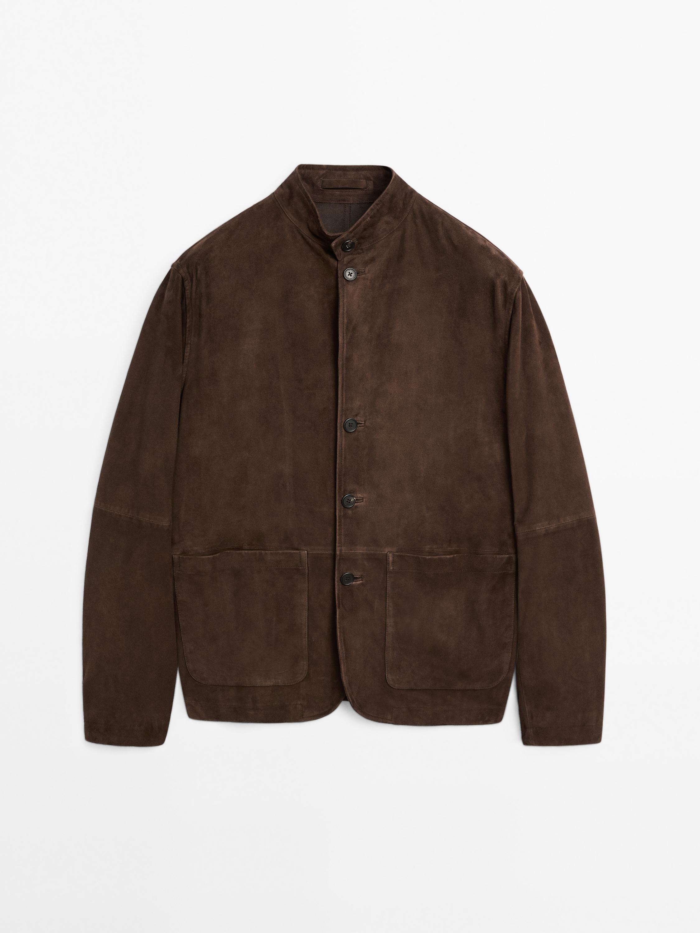 Suede leather stand collar jacket