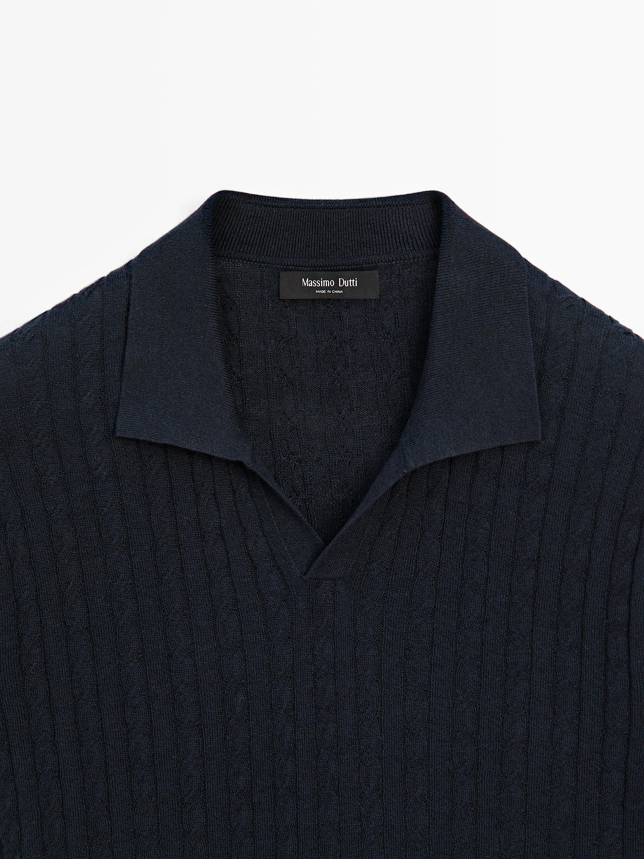 Cable-knit polo shirt