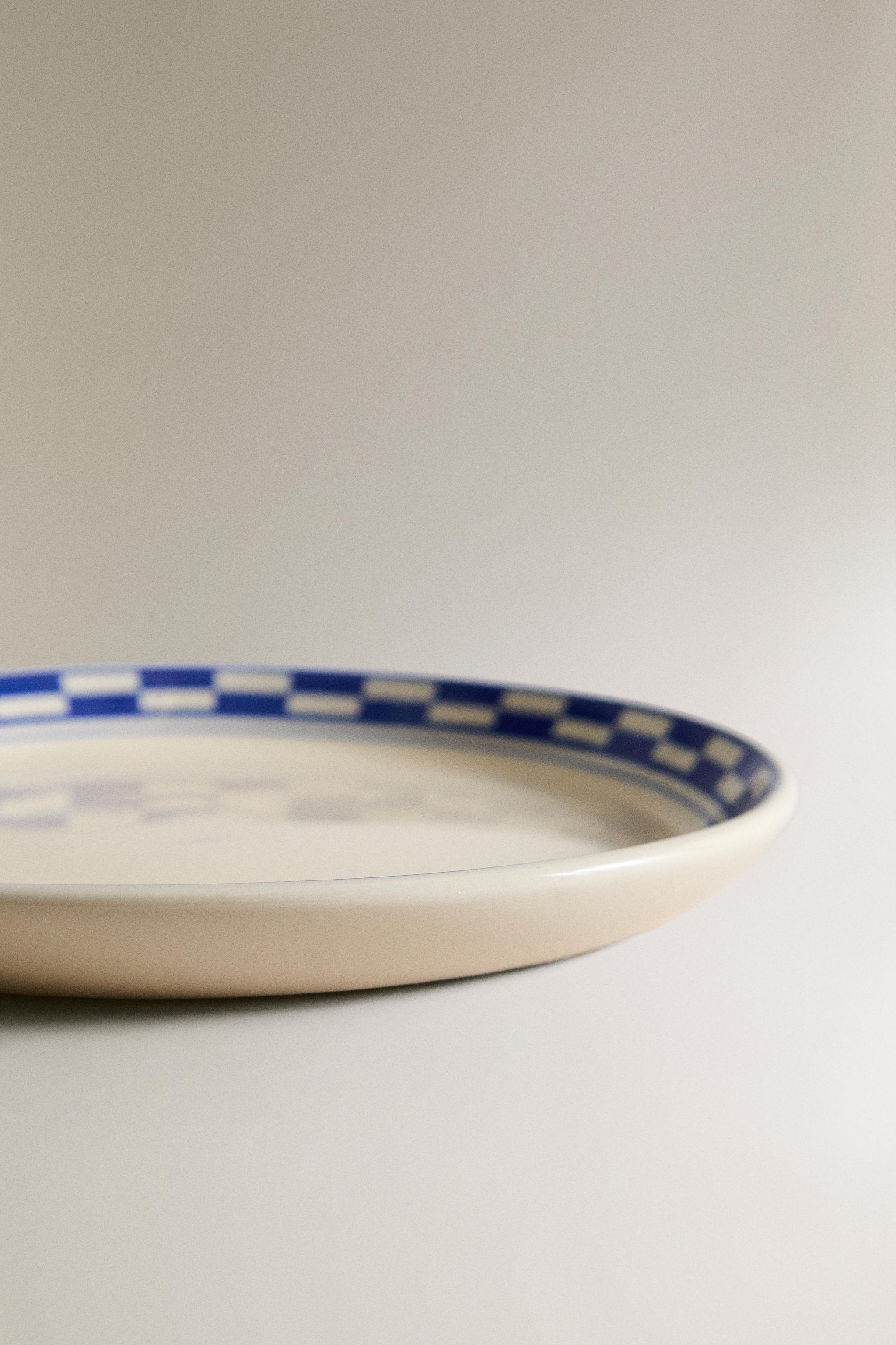 CERAMIC SIDE PLATE WITH CHECKED RIM