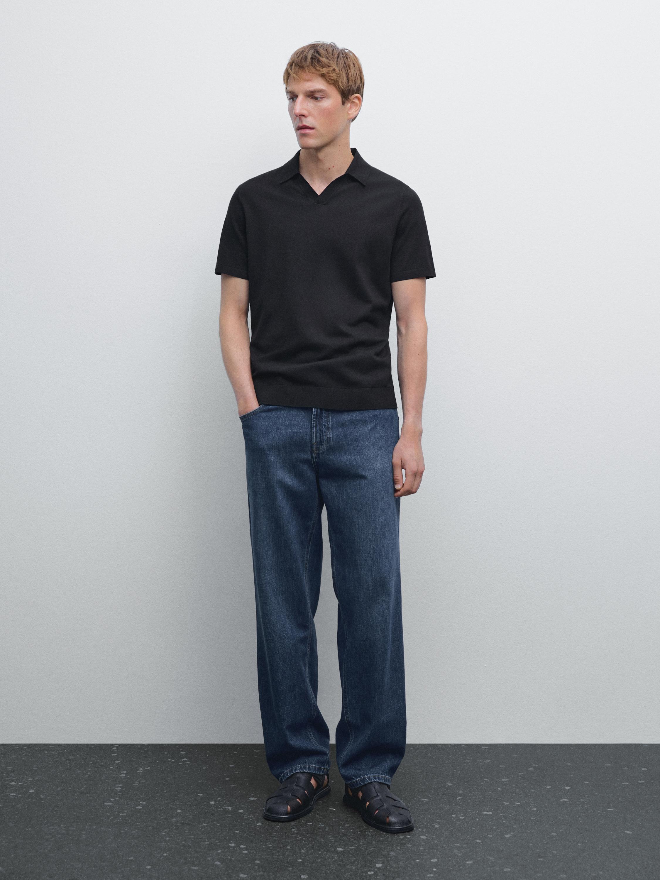 Short sleeve cotton knit polo shirt