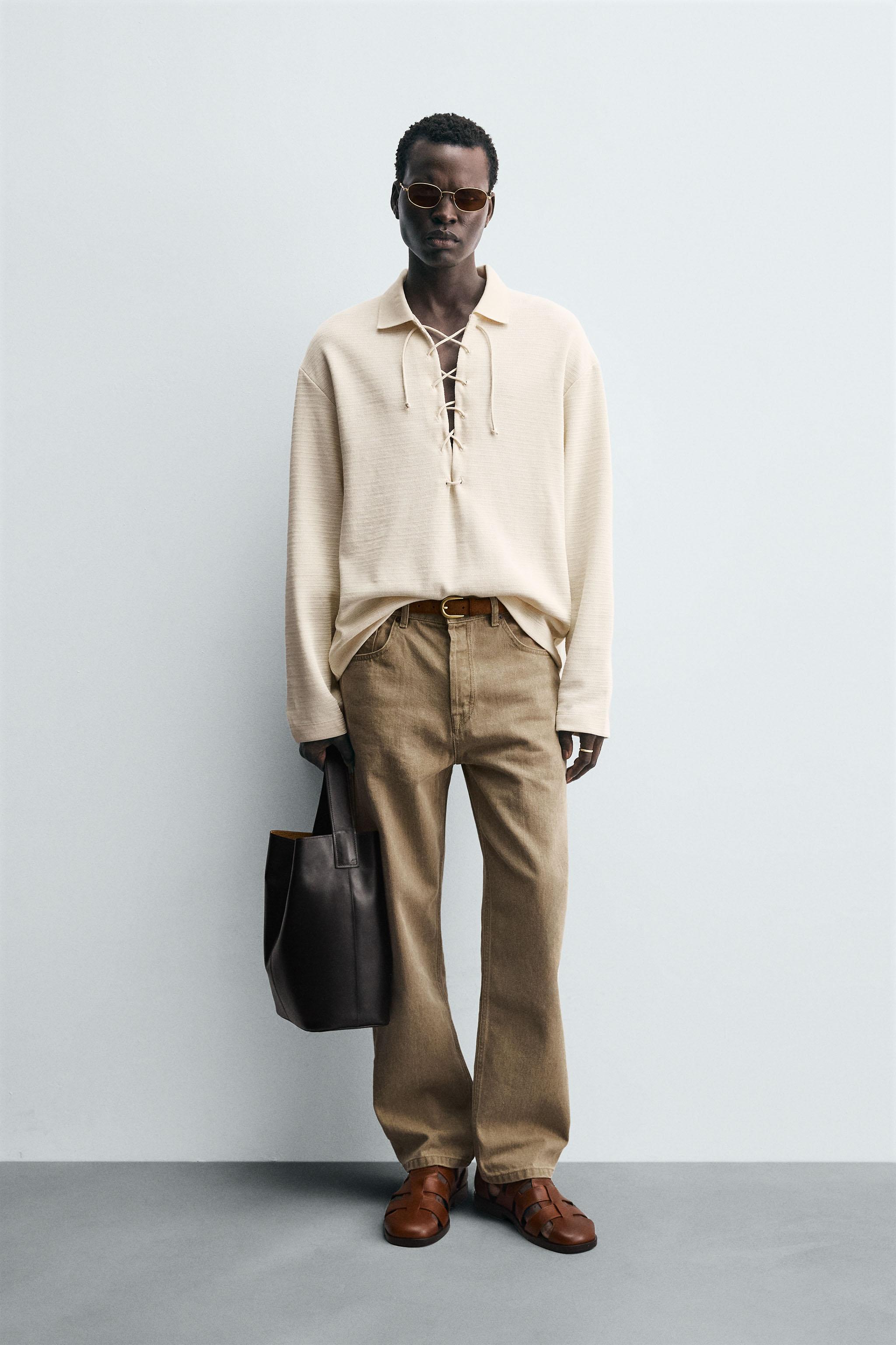 TEXTURED DRAWSTRING POLO SHIRT