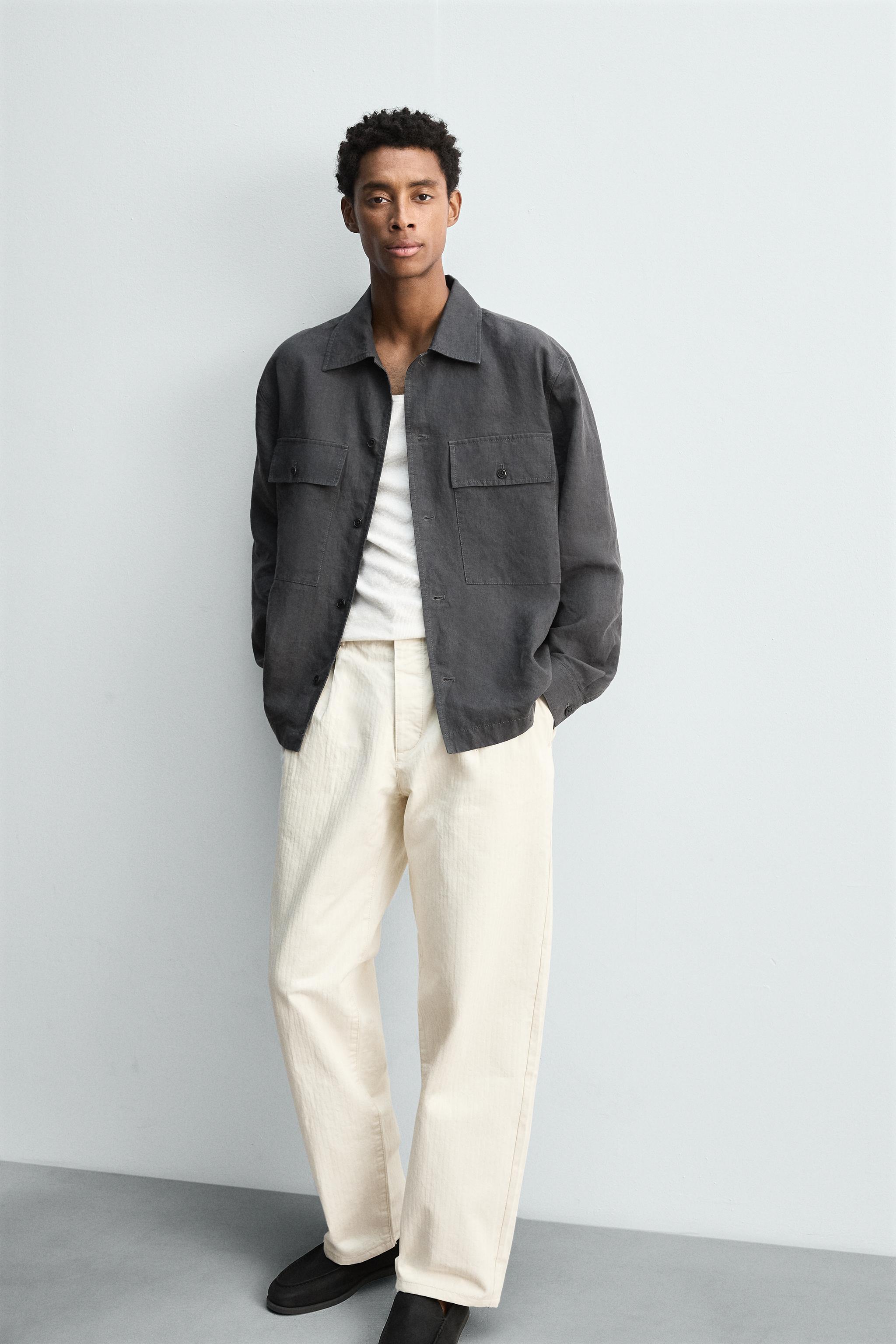 PLEATED HERRINGBONE PANTS