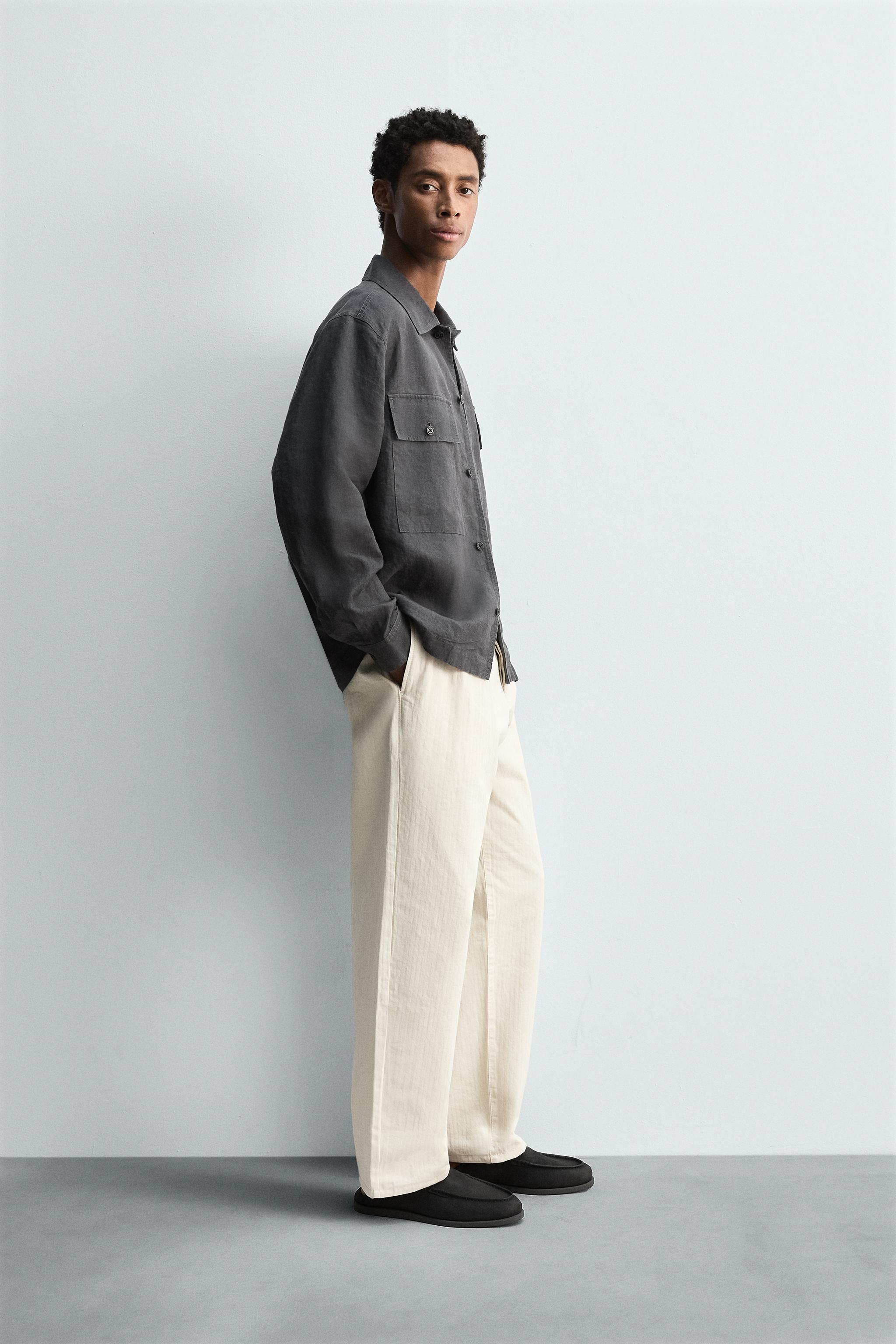 PLEATED HERRINGBONE PANTS