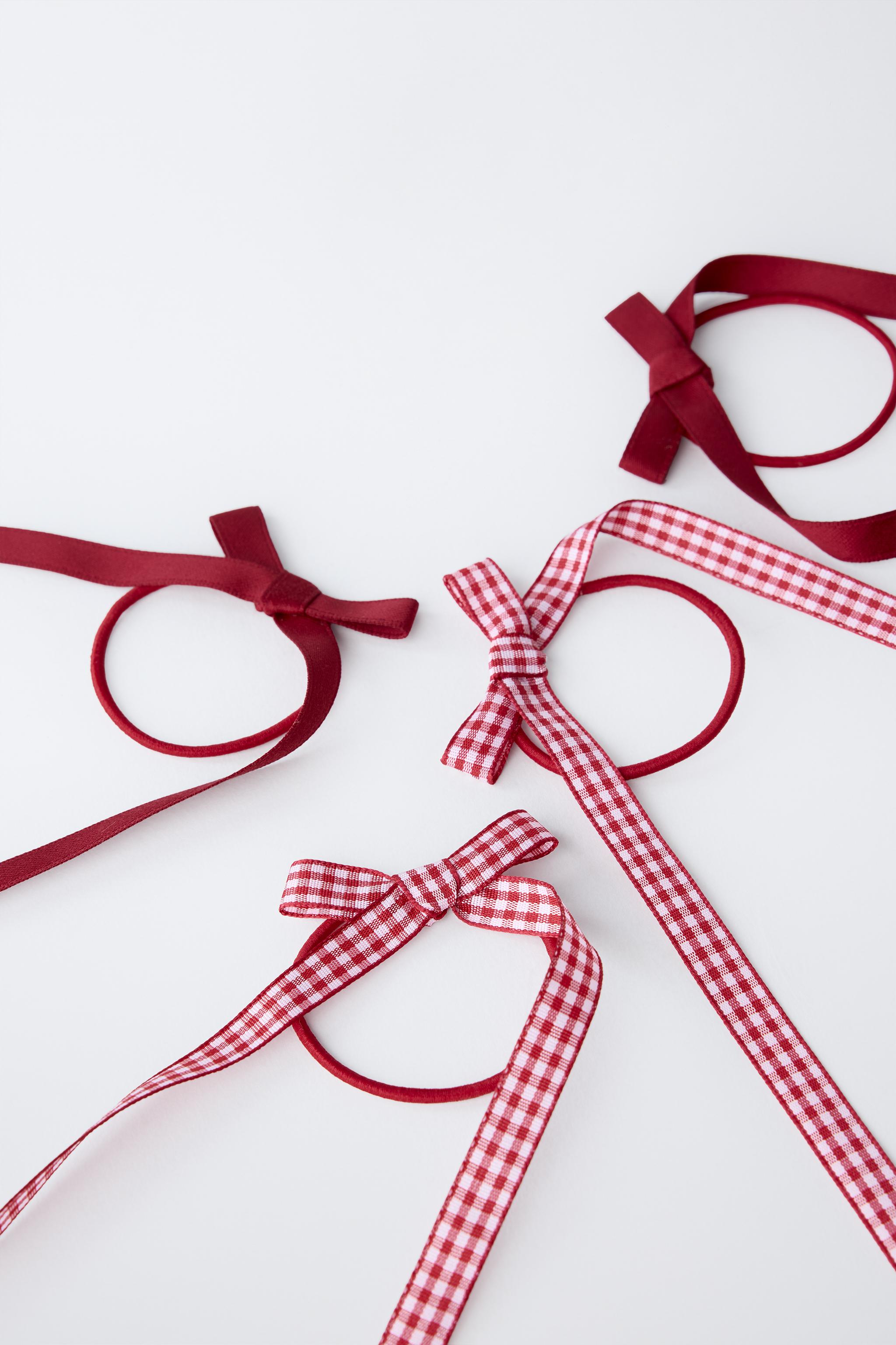 FOUR-PACK OF GINGHAM BOW HAIR TIES