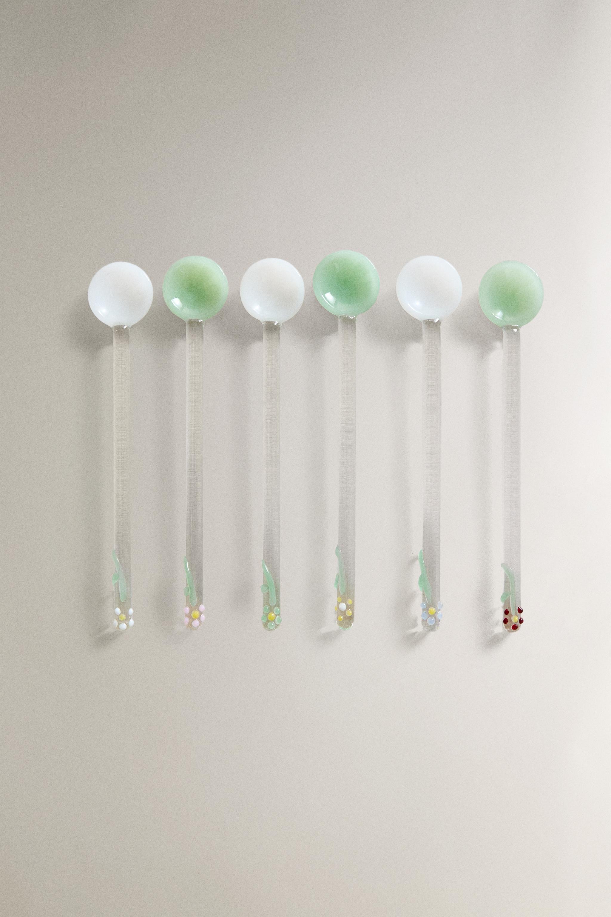 SET OF FLORAL BOROSILICATE GLASS DESSERT SPOONS (SET OF 6)