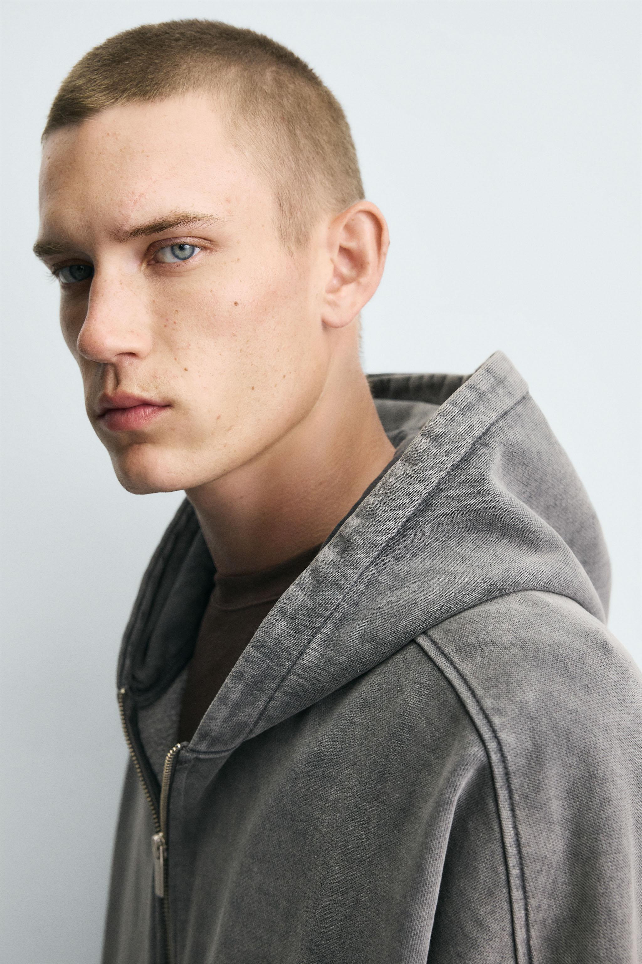 WASHED HOODED ZIP SWEATSHIRT