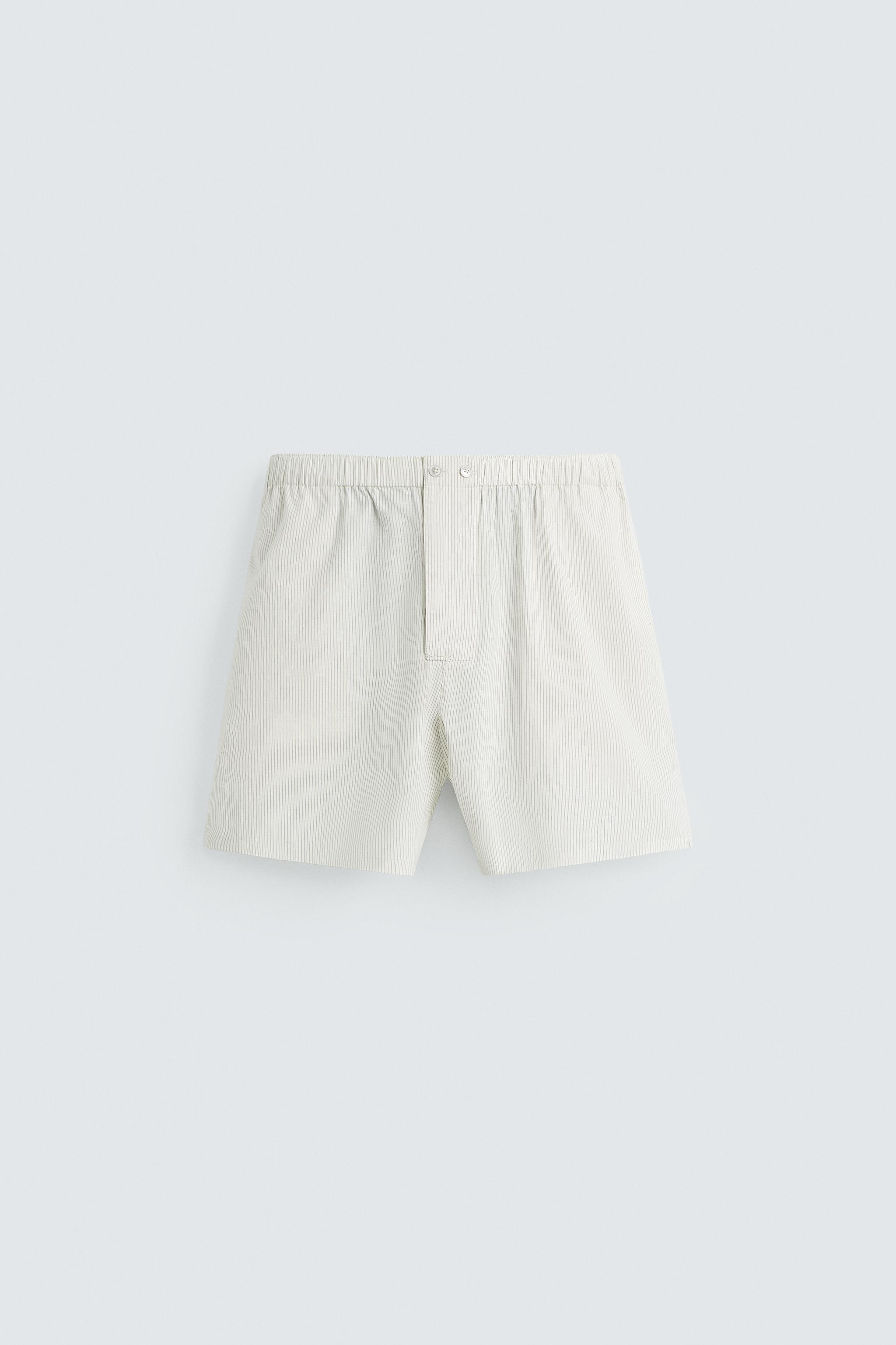 STRIPED COTTON-HEMP BERMUDA SHORTS