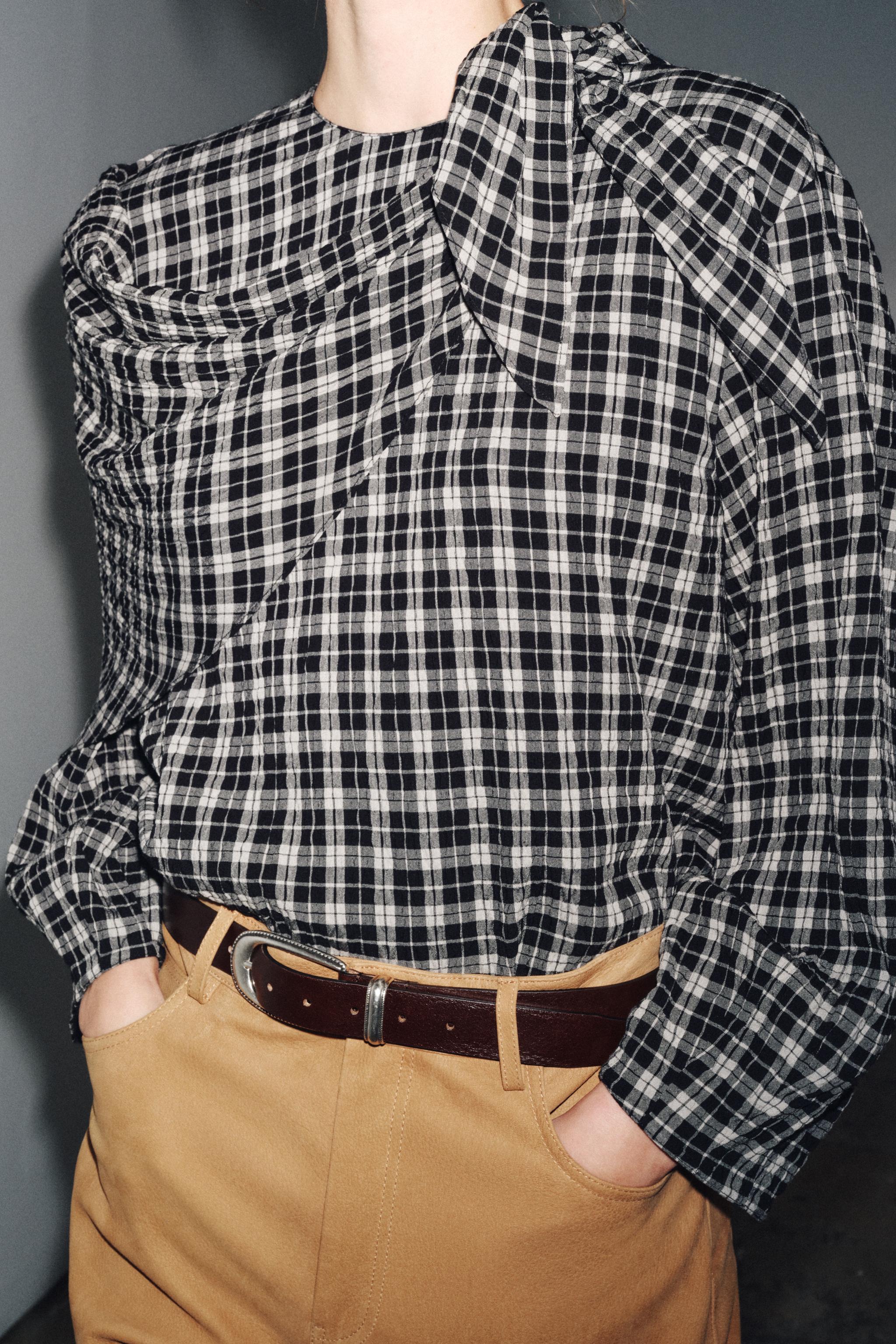 ZW COLLECTION PLAID SCARF SHIRT