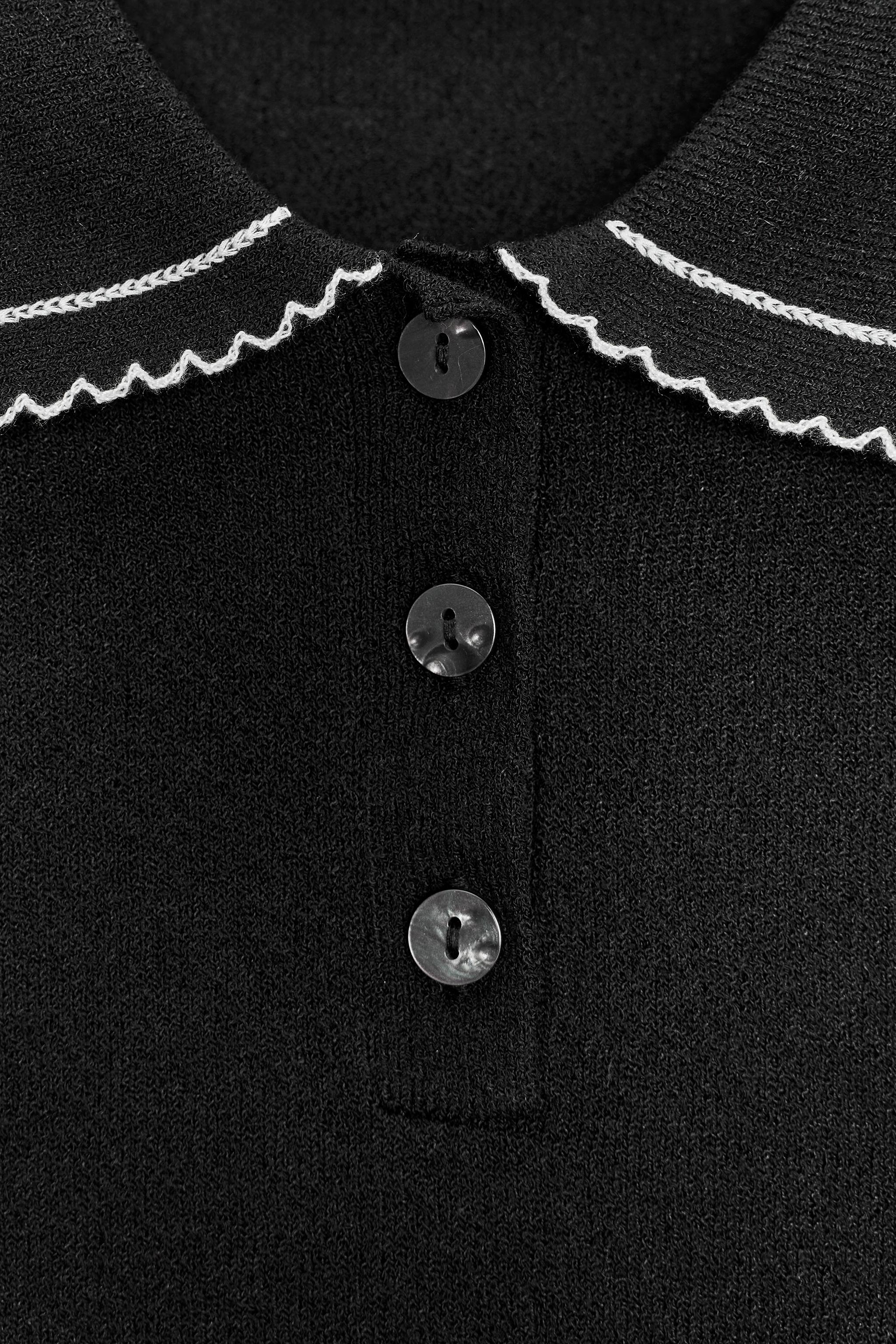 CONTRAST STITCH KNIT POLO TOP