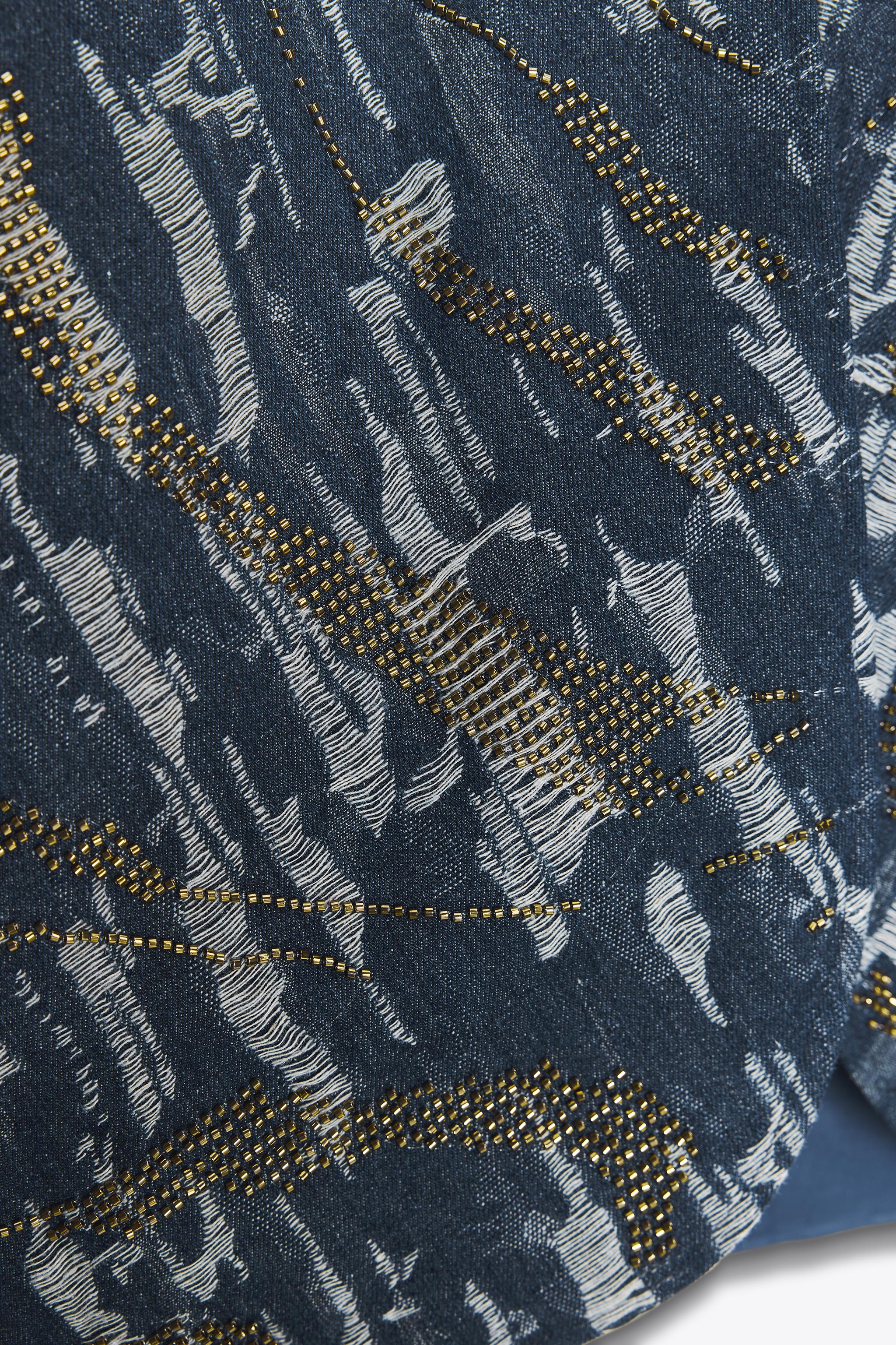 BEADED DENIM EFFECT PADDED KIMONO