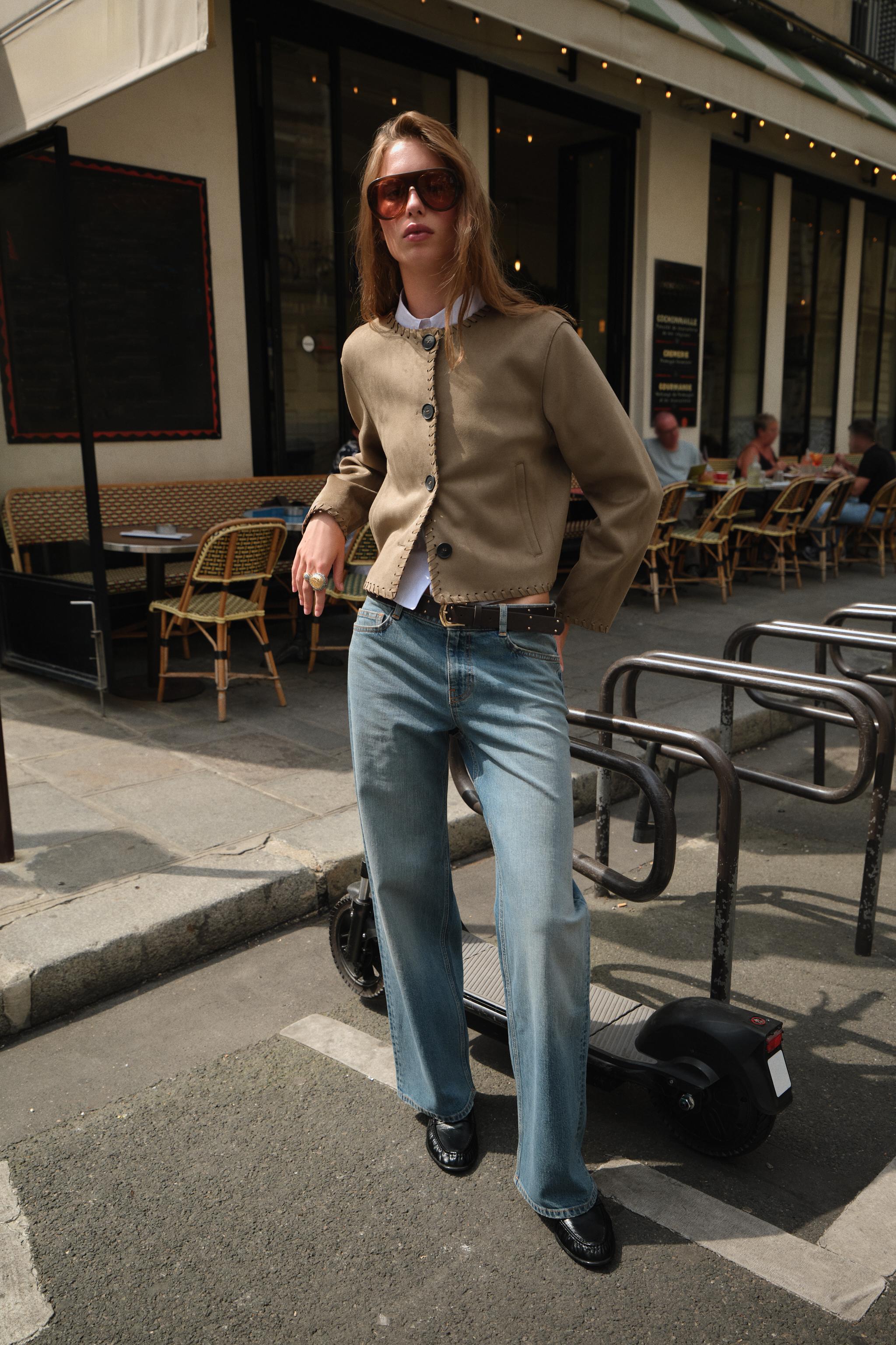 FAUX SUEDE JACKET WITH BRAIDED TRIM