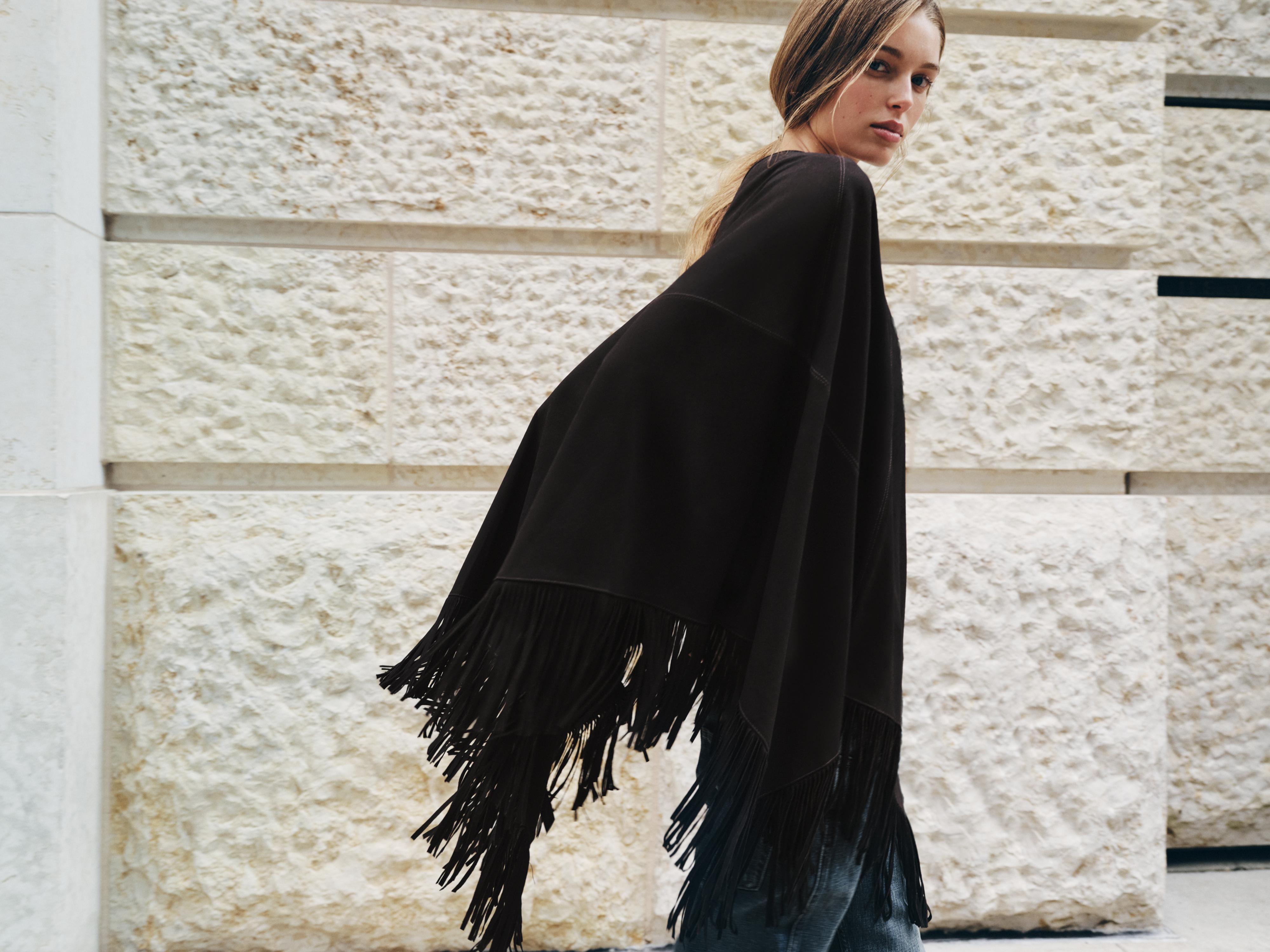 LEATHER FRINGE CAPE