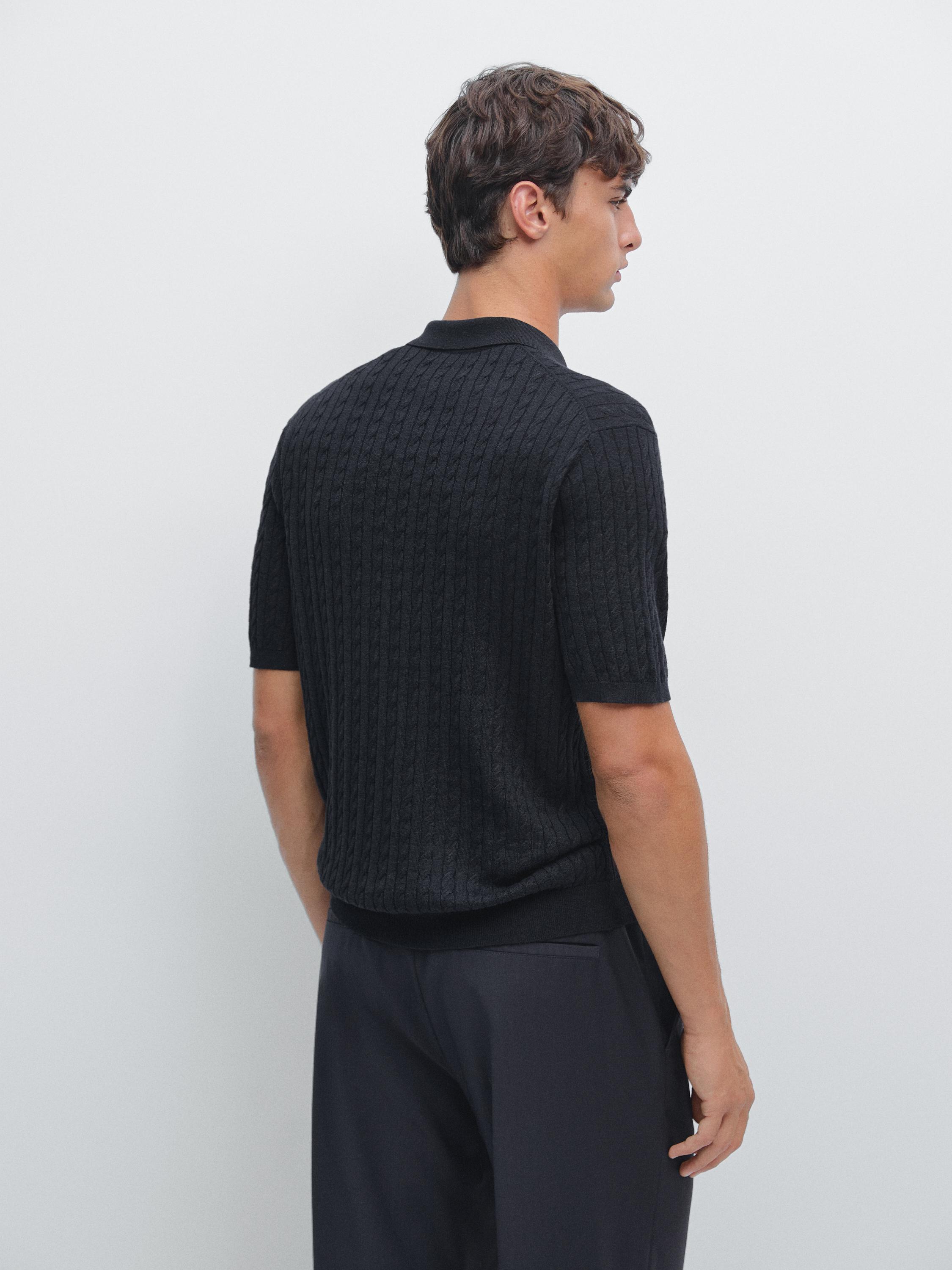 Cable-knit polo shirt