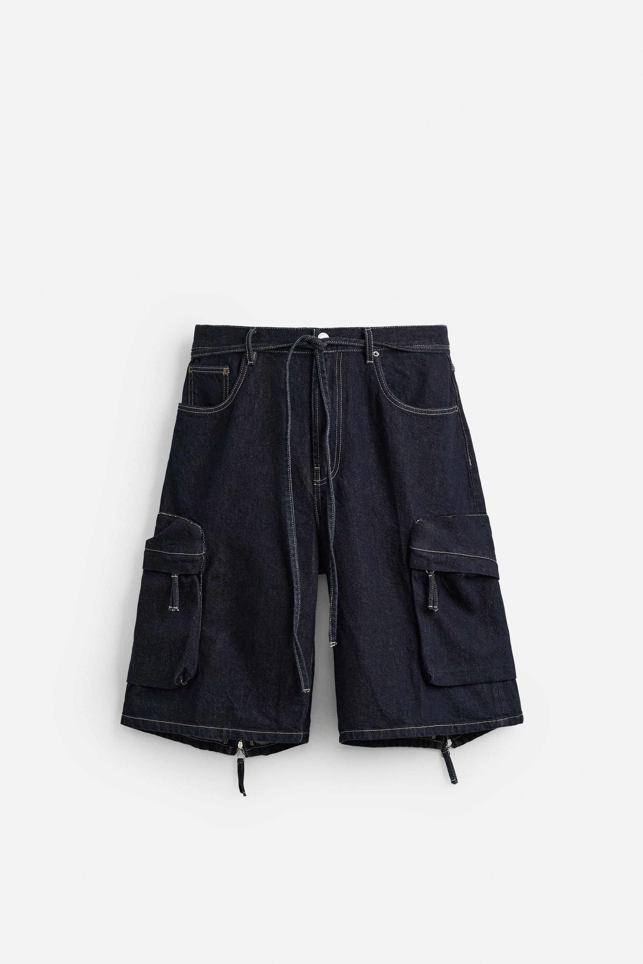 WIDE FIT DENIM CARGO SHORTS