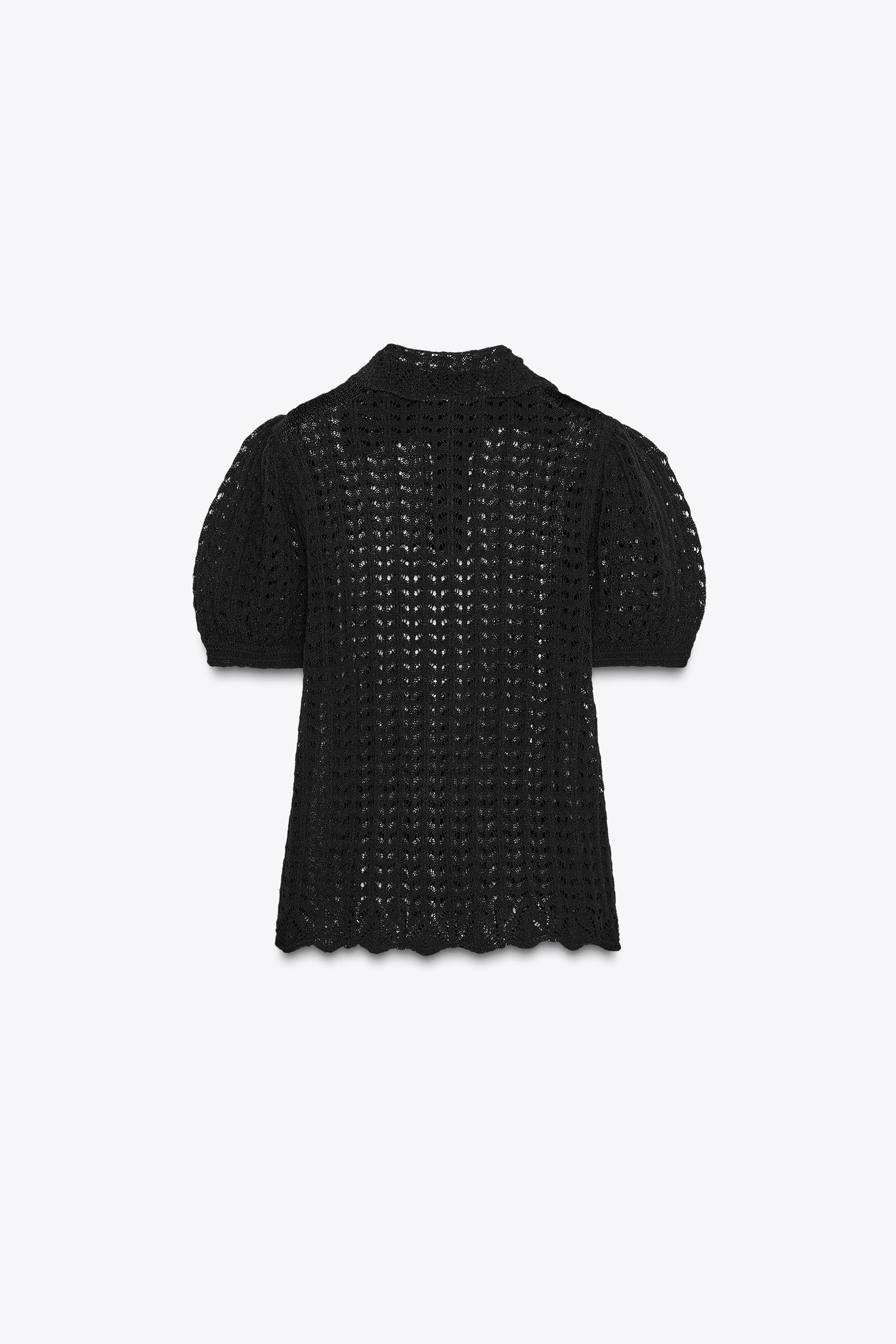 POINTELLE KNIT POLO COLLAR TOP