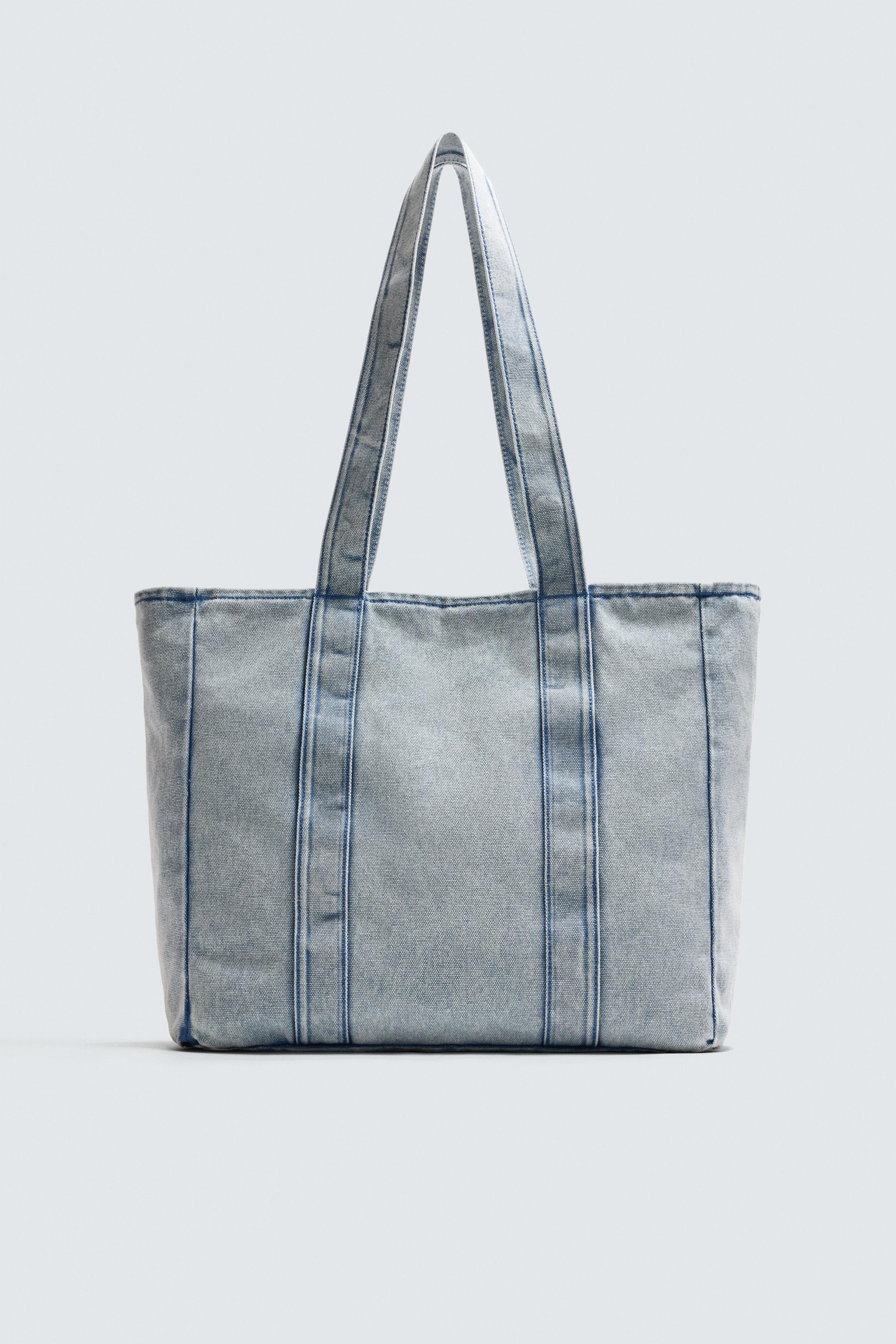 WASHED-EFFECT DENIM SHOPPER BAG