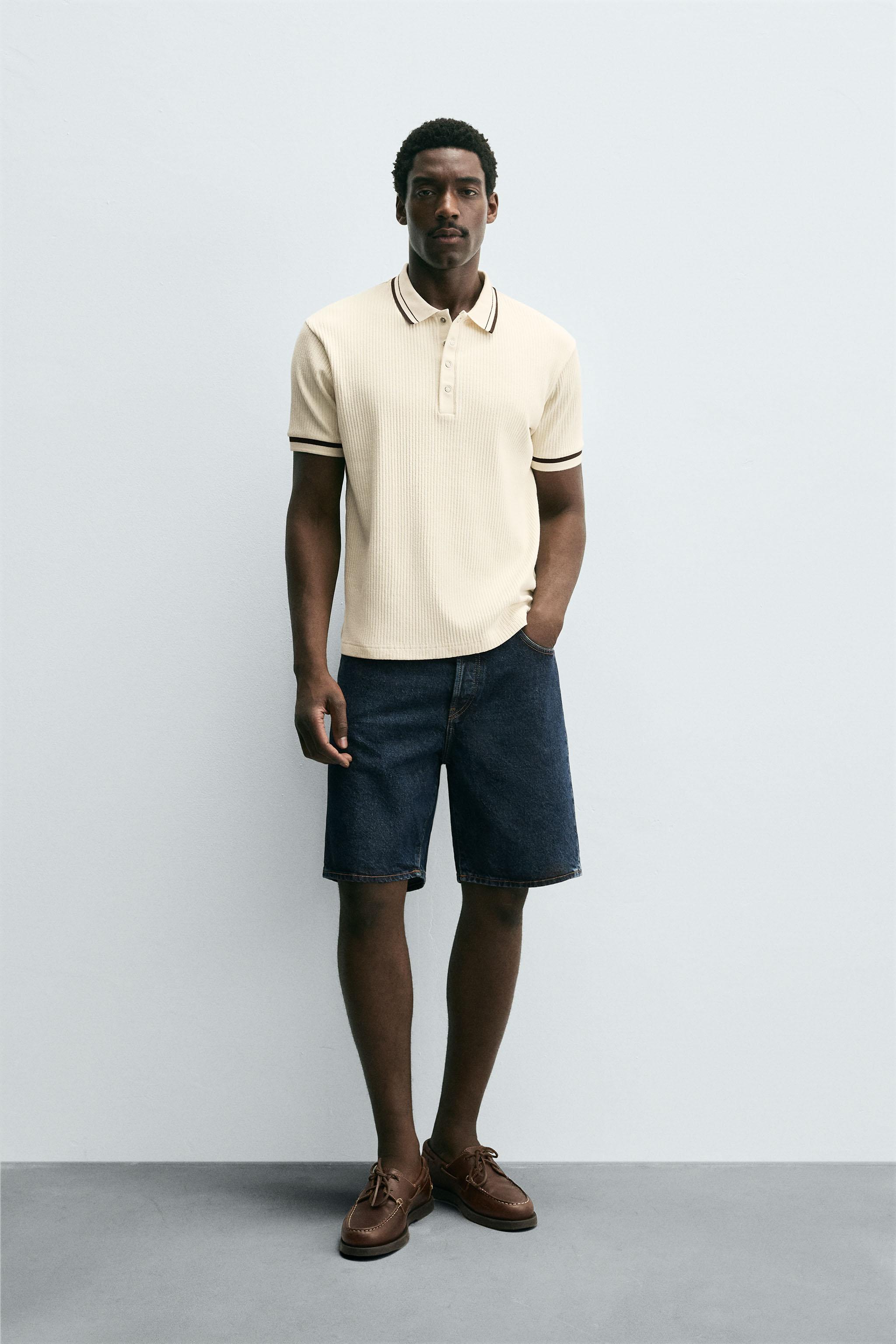CONTRAST RIBBED POLO SHIRT