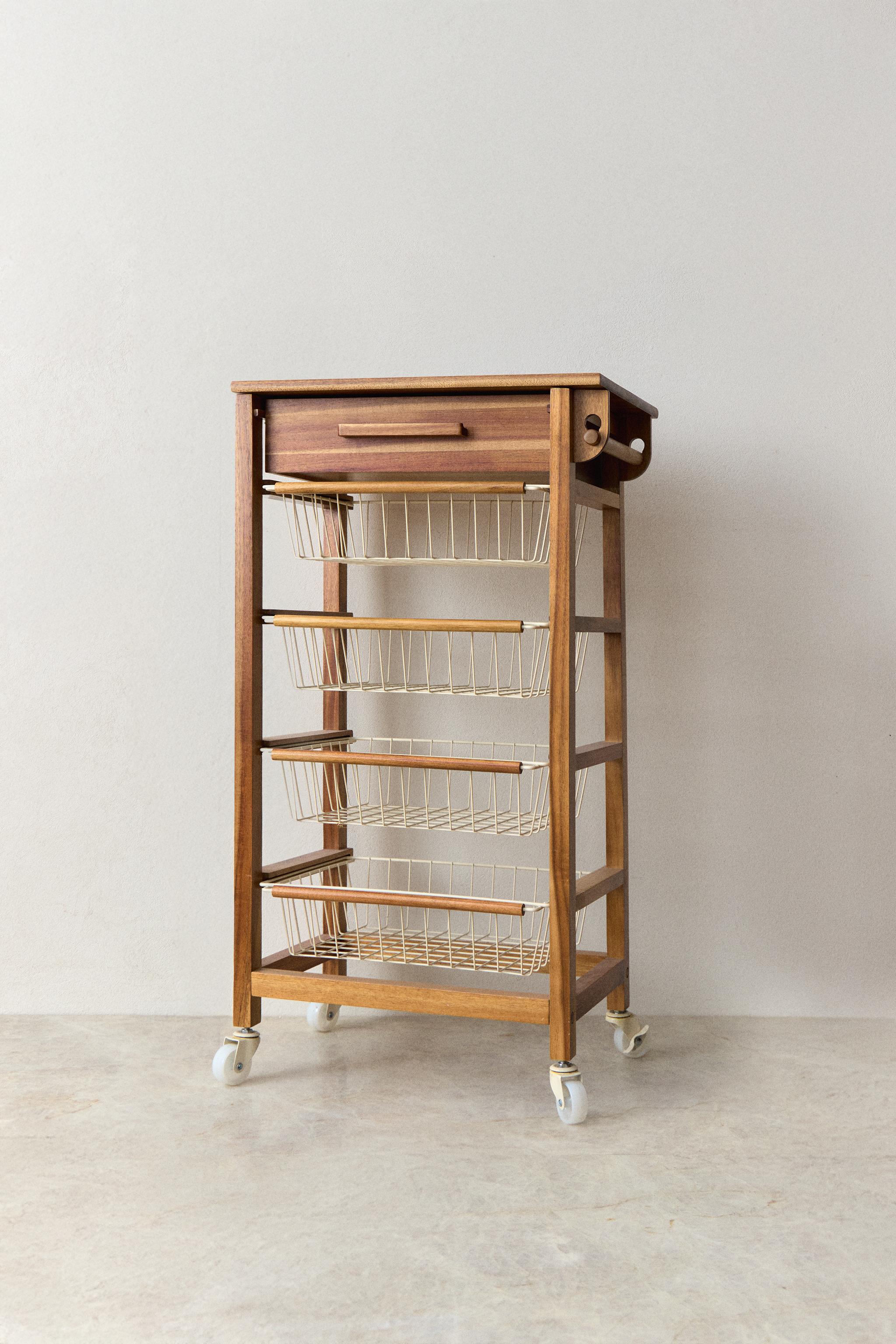 WOOD AND METAL STORAGE FURNITURE WITH WHEELS