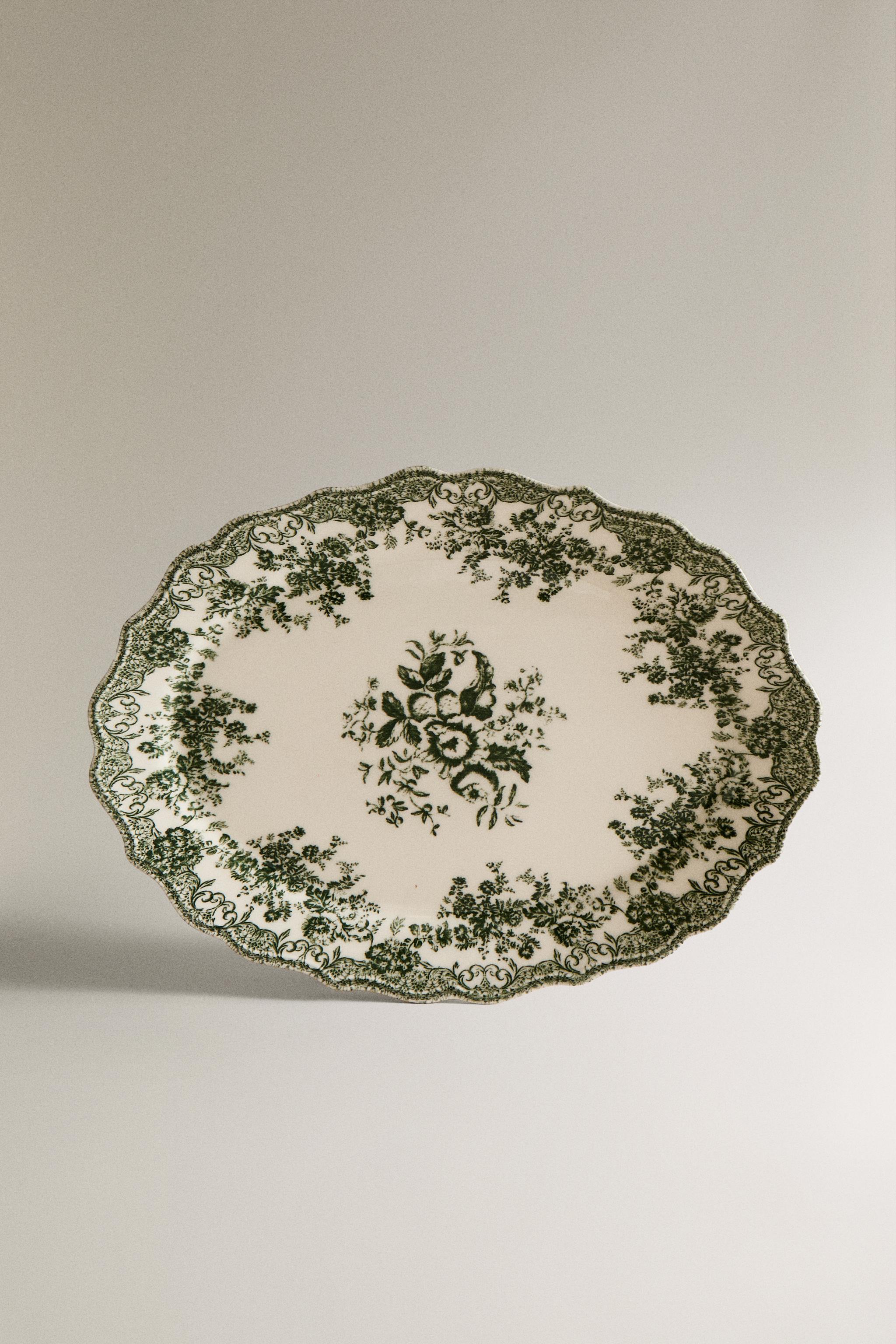 FLORAL EARTHENWARE SERVING DISH