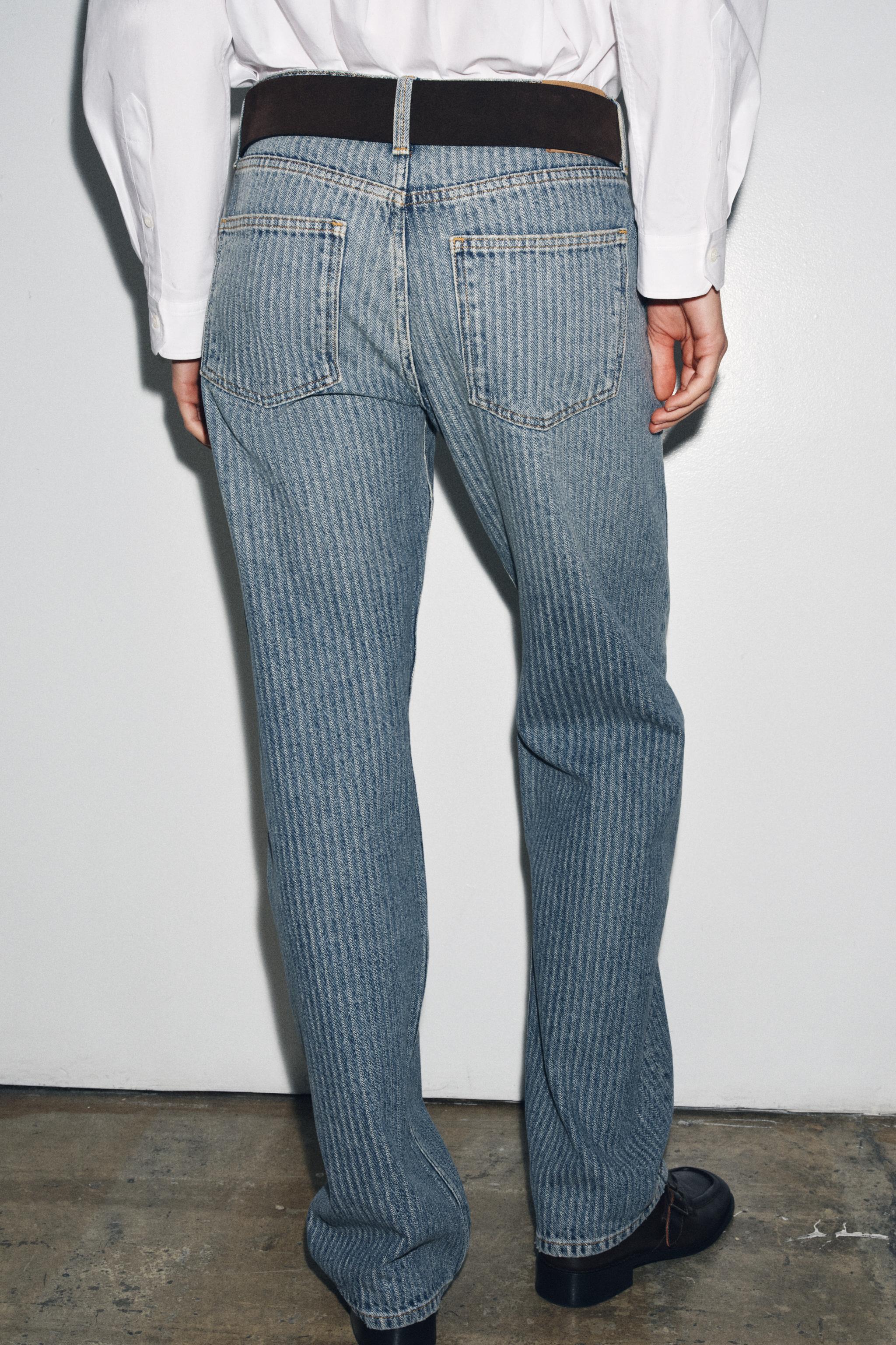 ZW COLLECTION MID-RISE STRAIGHT LEG STRIPE JEANS