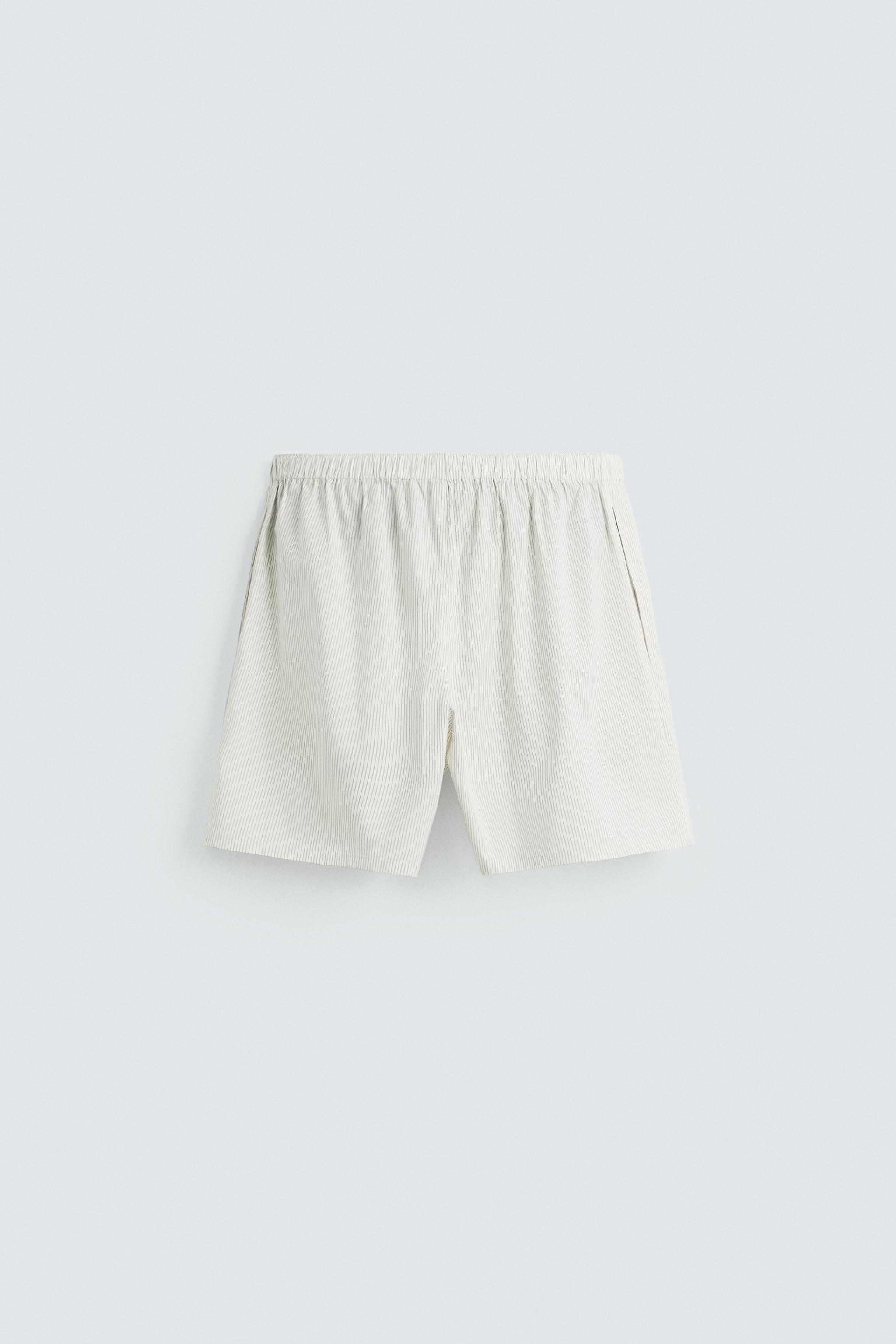 STRIPED COTTON-HEMP BERMUDA SHORTS