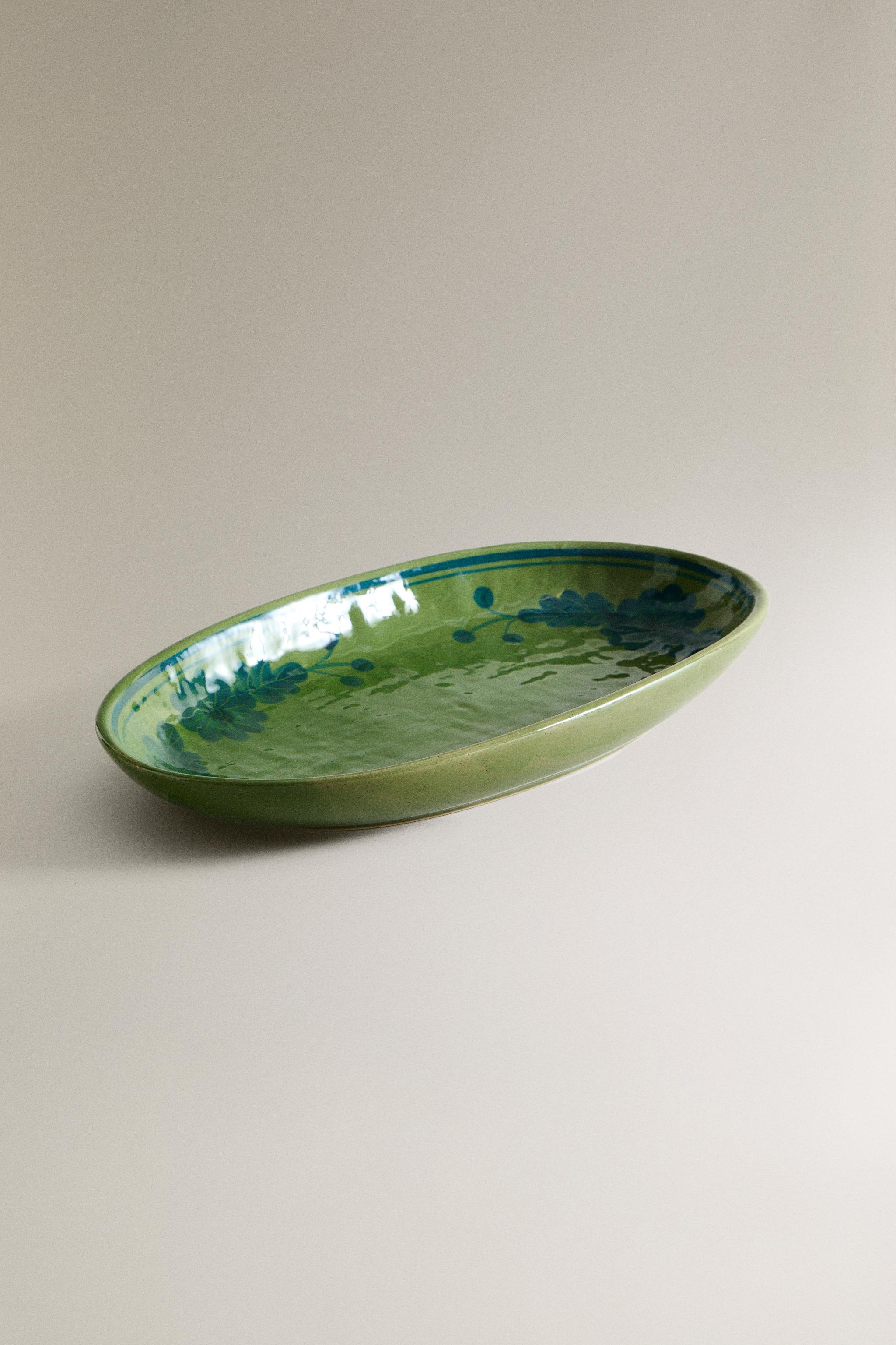 OVAL STONEWARE FLORAL SERVING DISH