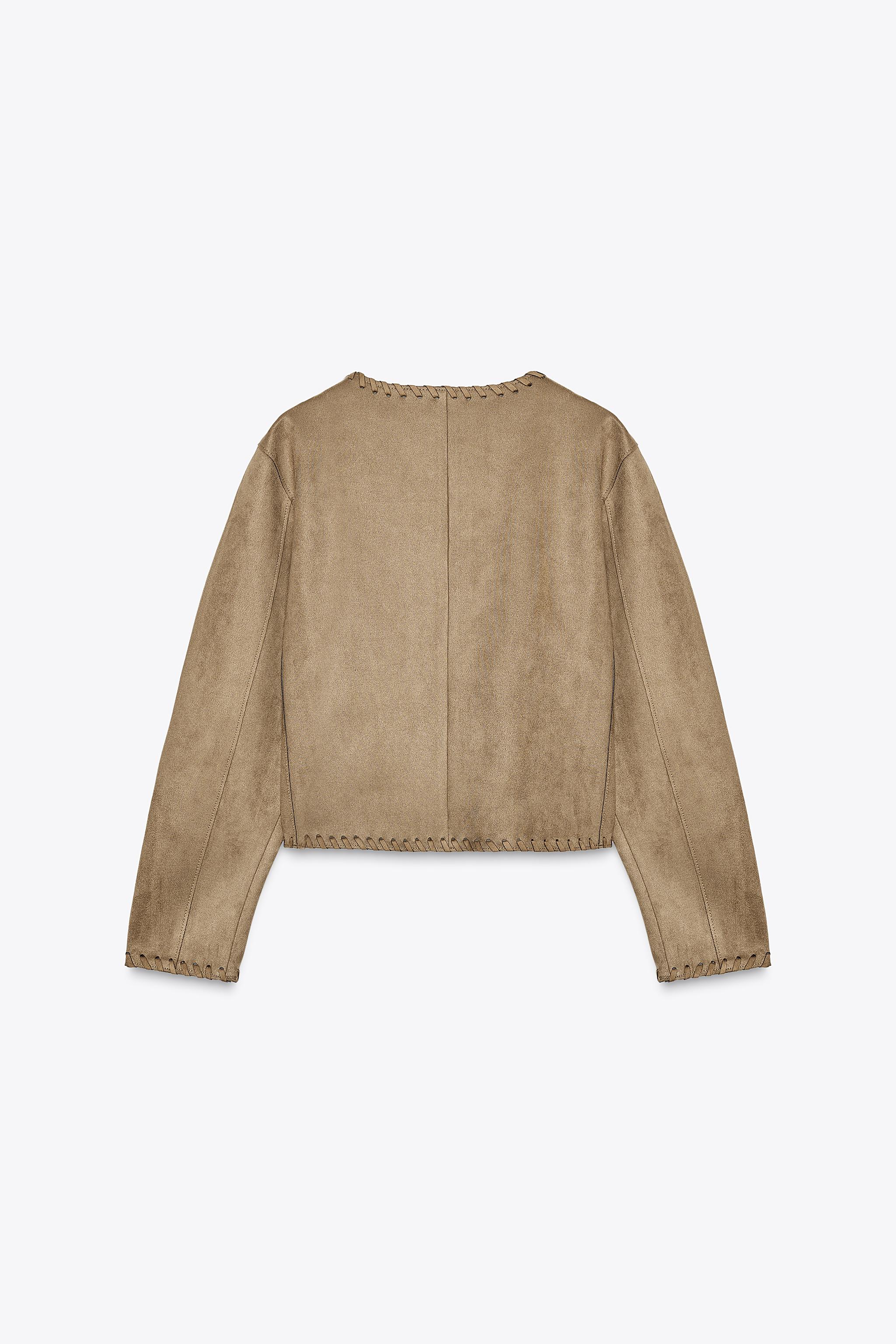 FAUX SUEDE JACKET WITH BRAIDED TRIM