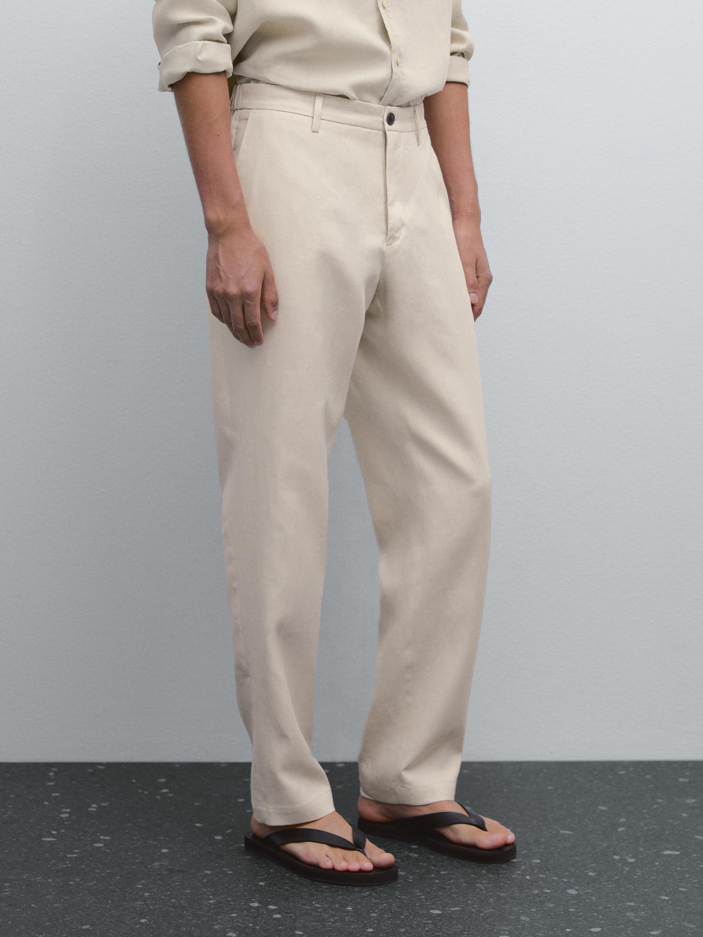 100% linen regular fit trousers