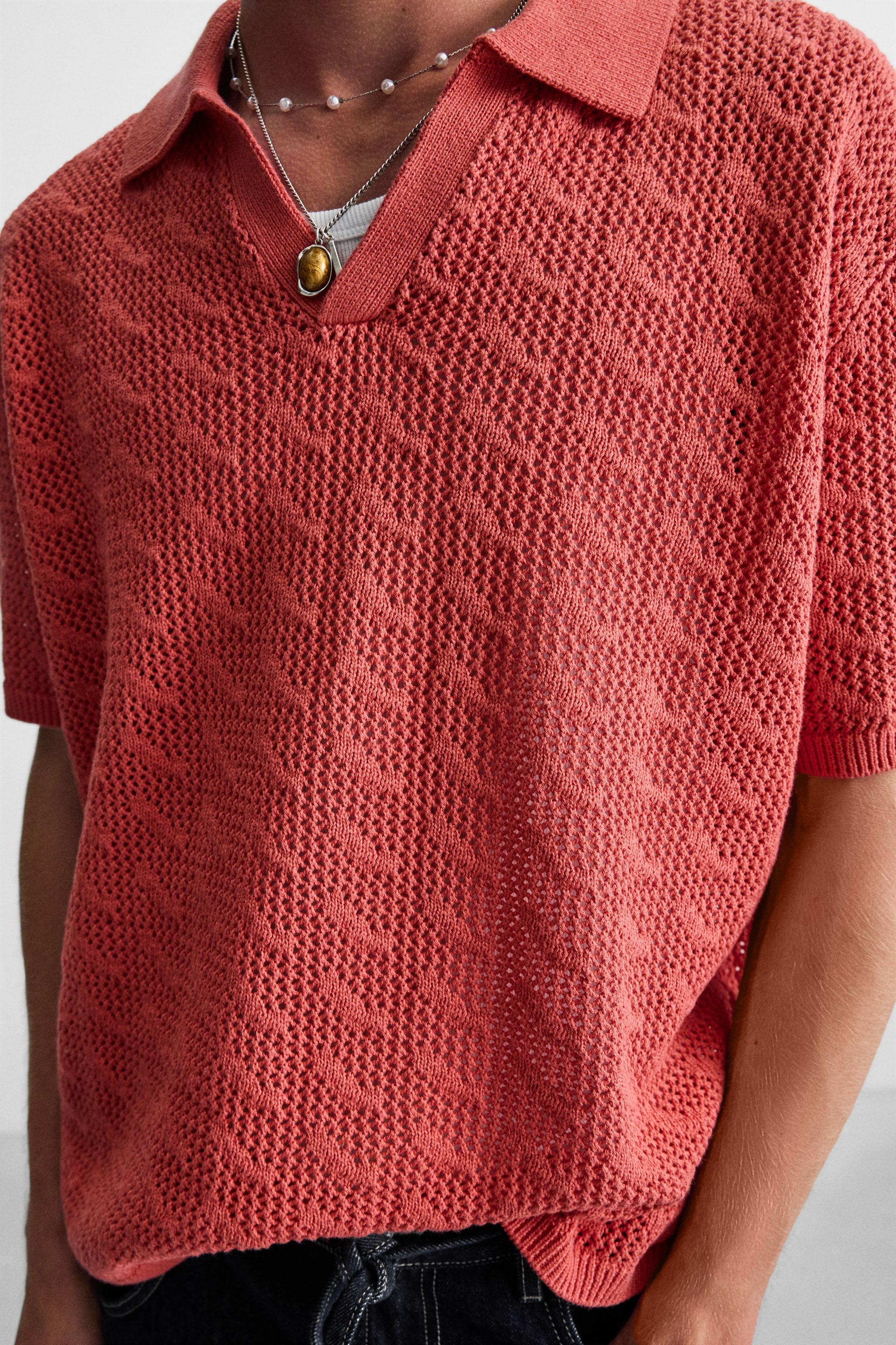 OPEN STITCH KNIT POLO SHIRT