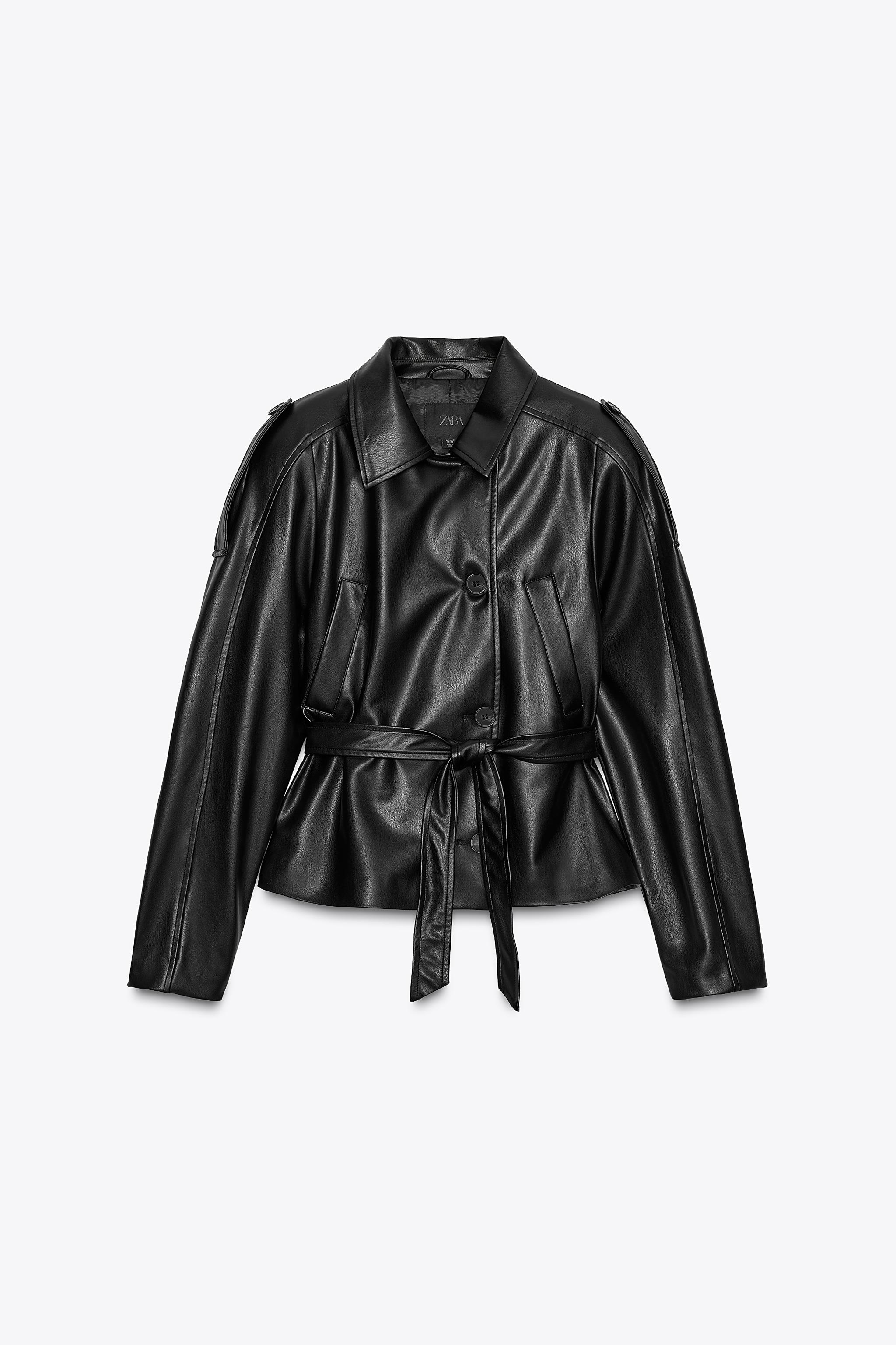 SHORT FAUX LEATHER TRENCH COAT