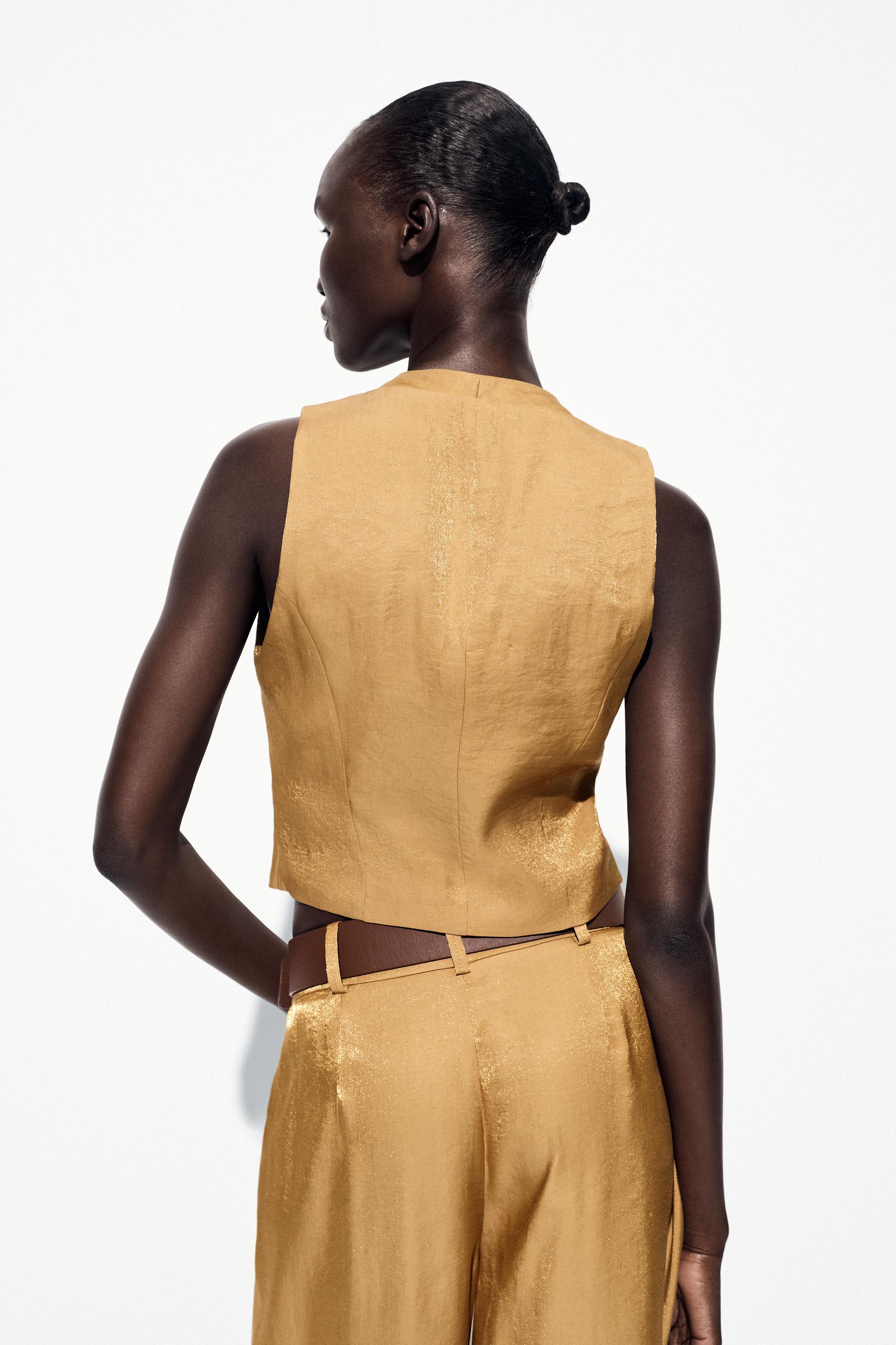 GOLD BUTTON SATIN EFFECT TOP