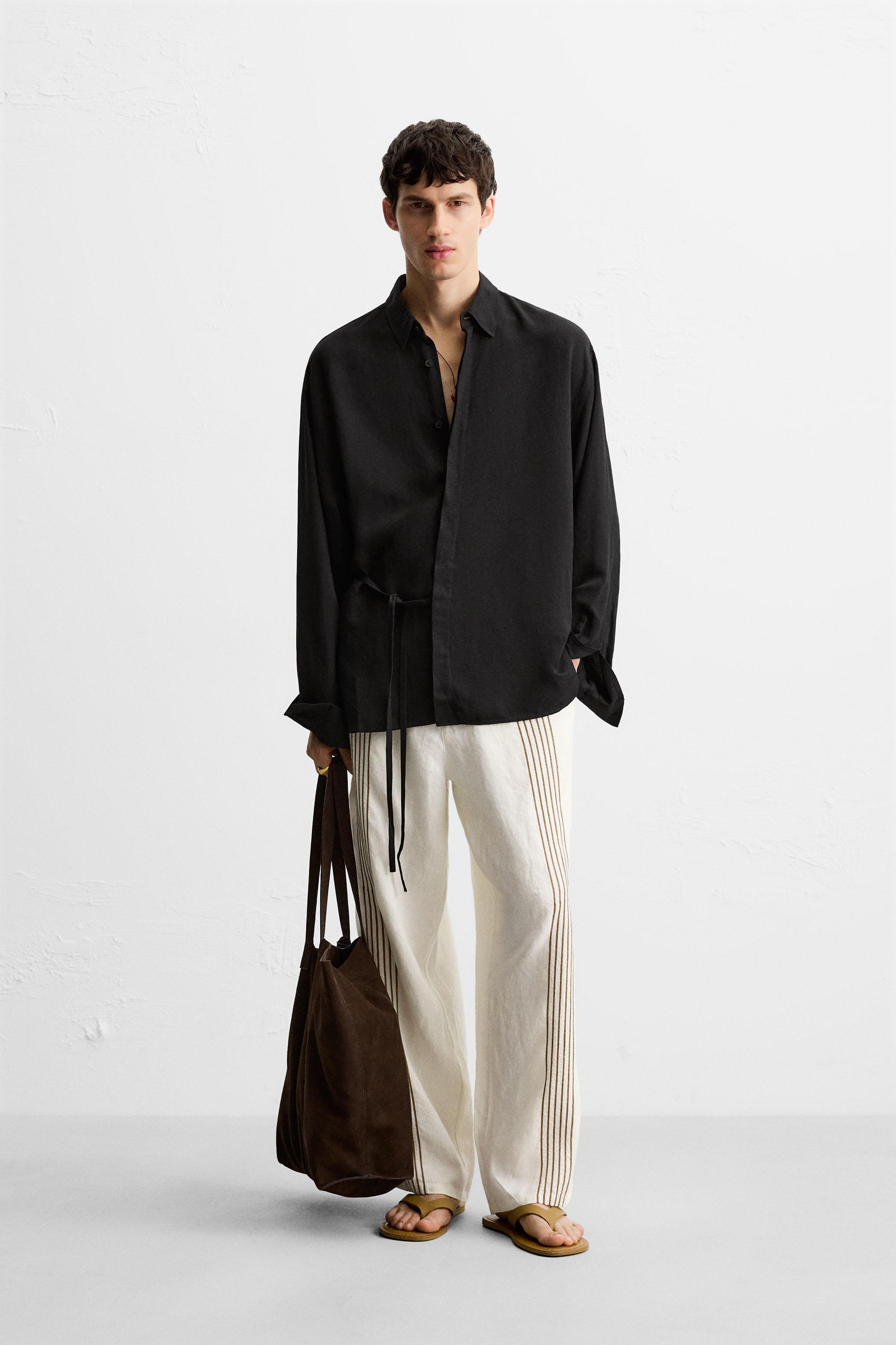 VISCOSE - LINEN TIE SHIRT