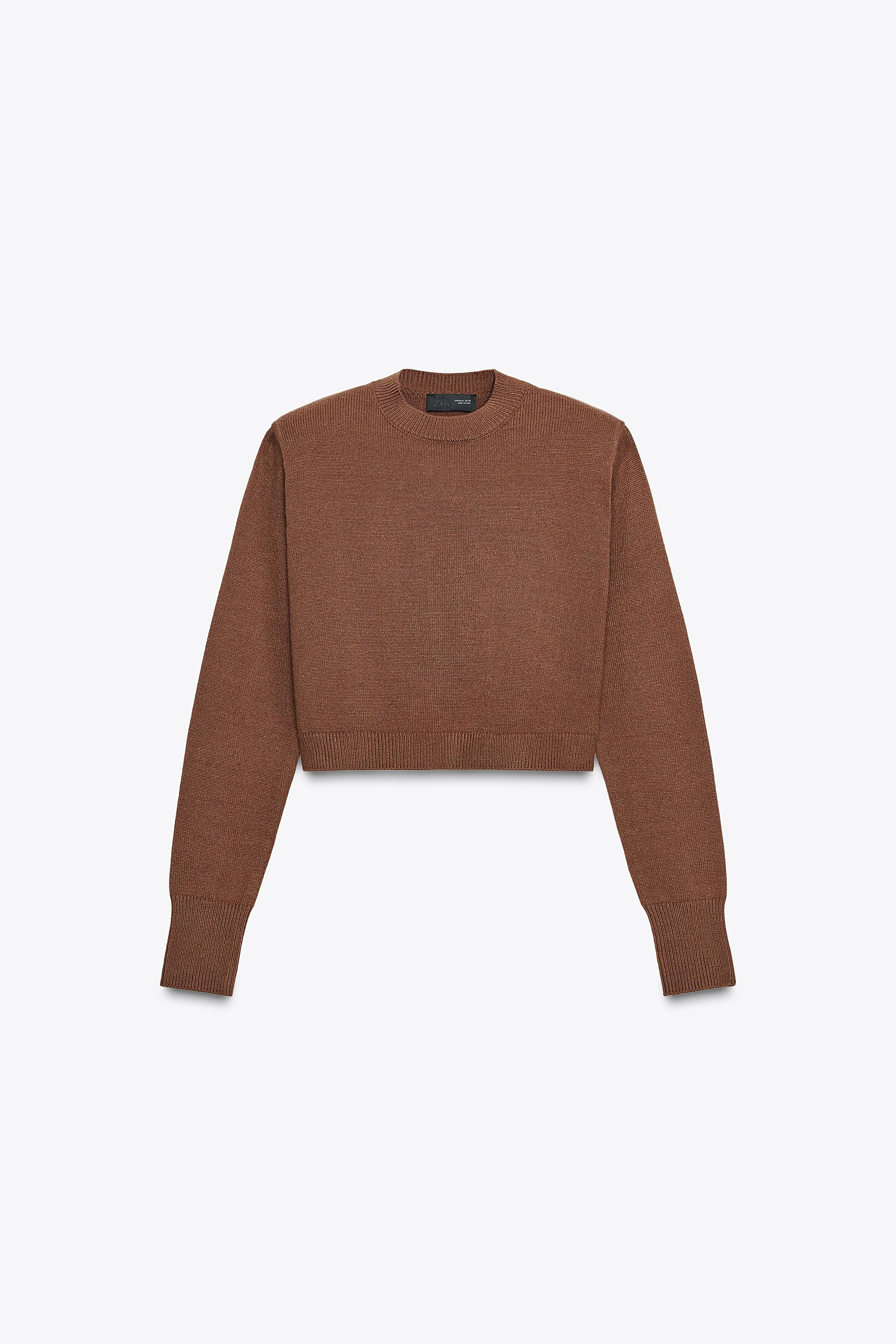 SHOULDER PAD CROPPED KNIT SWEATER