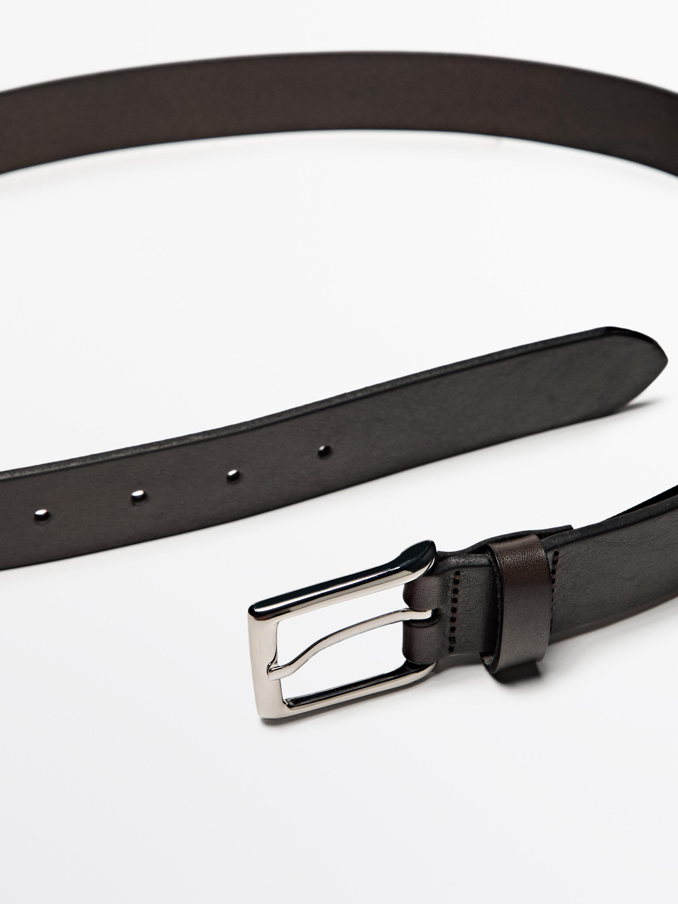 Leather belt with rectangular buckle
