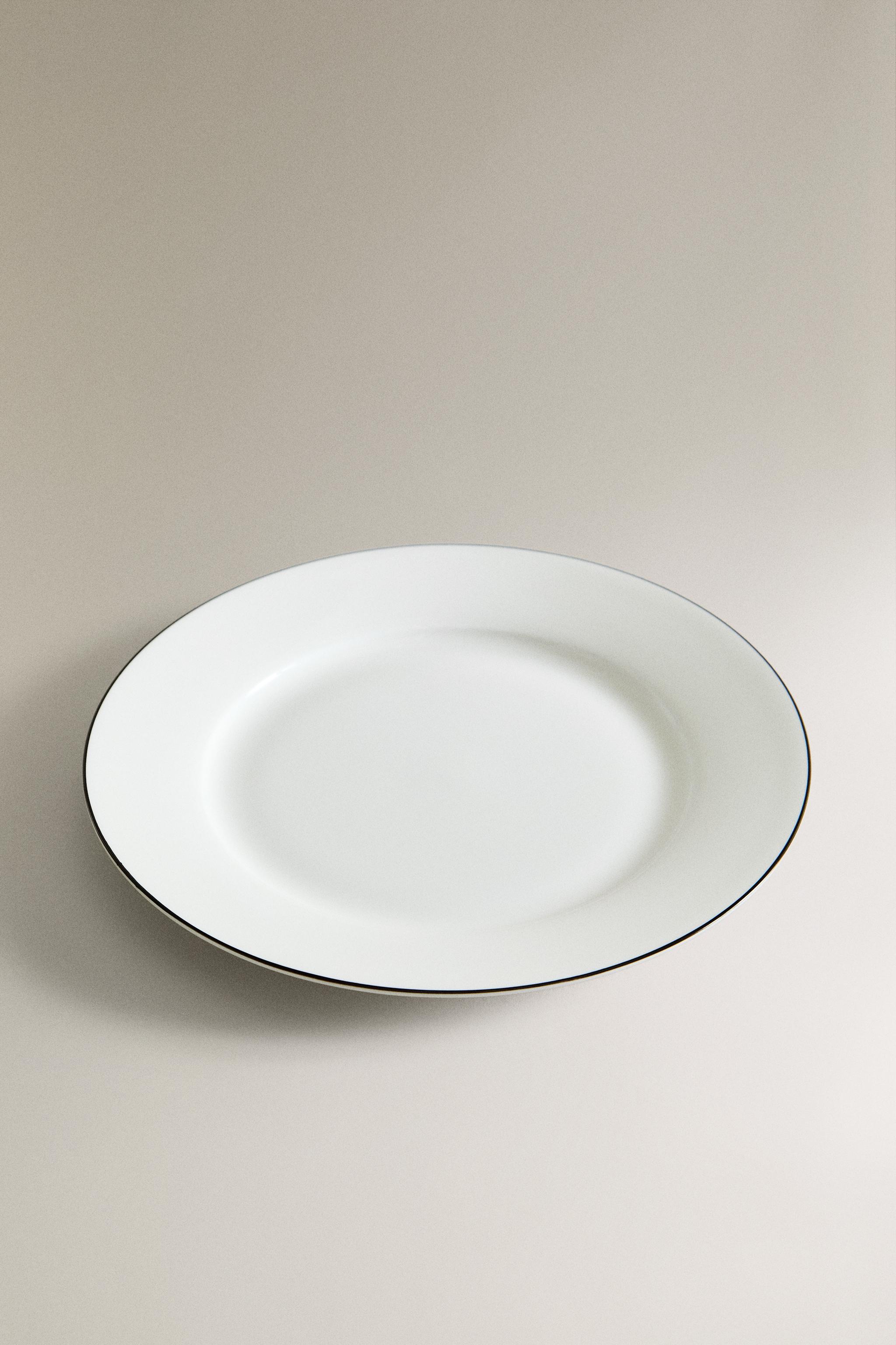 BONE CHINA DESSERT PLATE WITH BLACK RIM