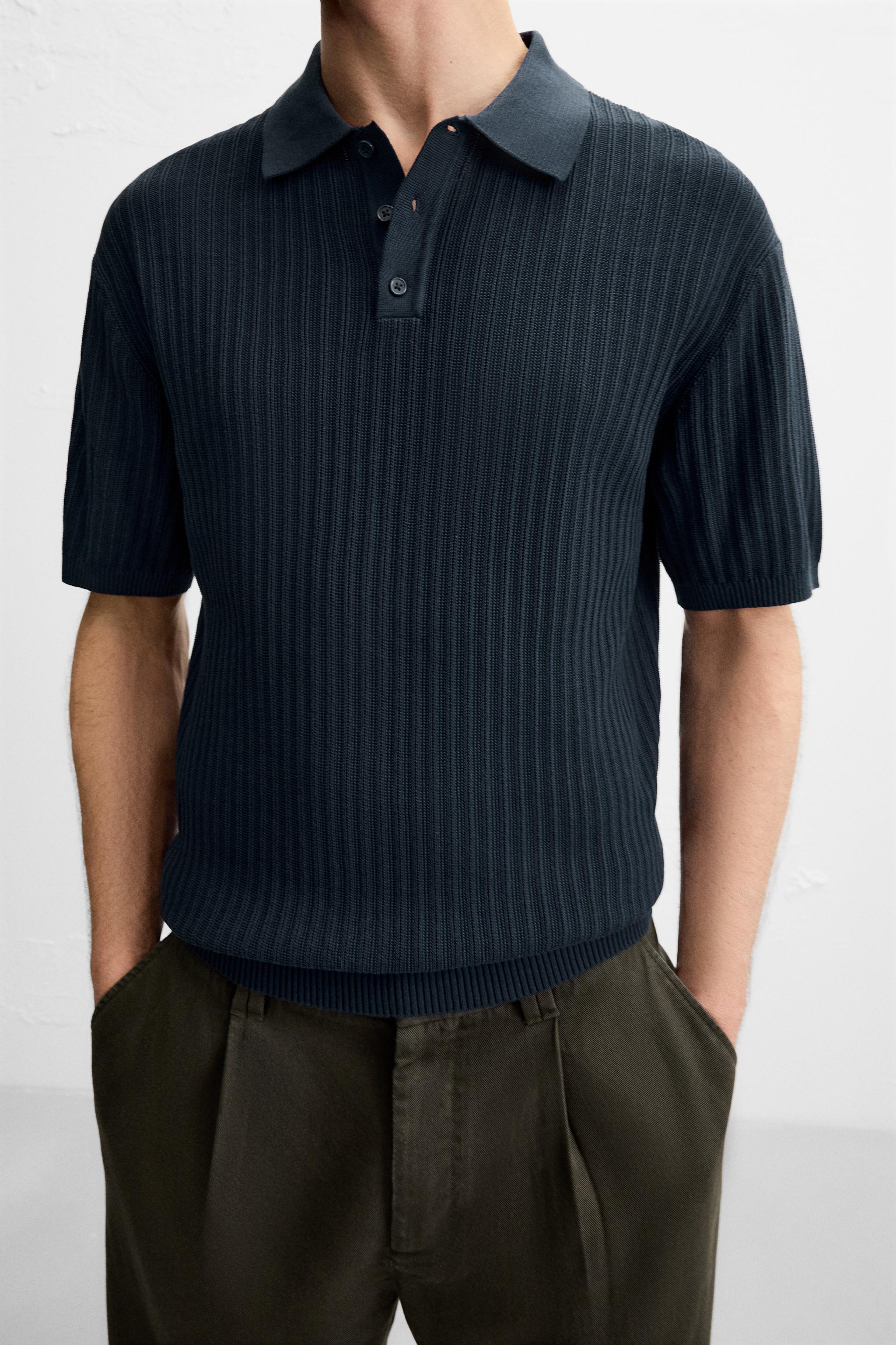 VERTICAL TEXTURED KNIT POLO SHIRT