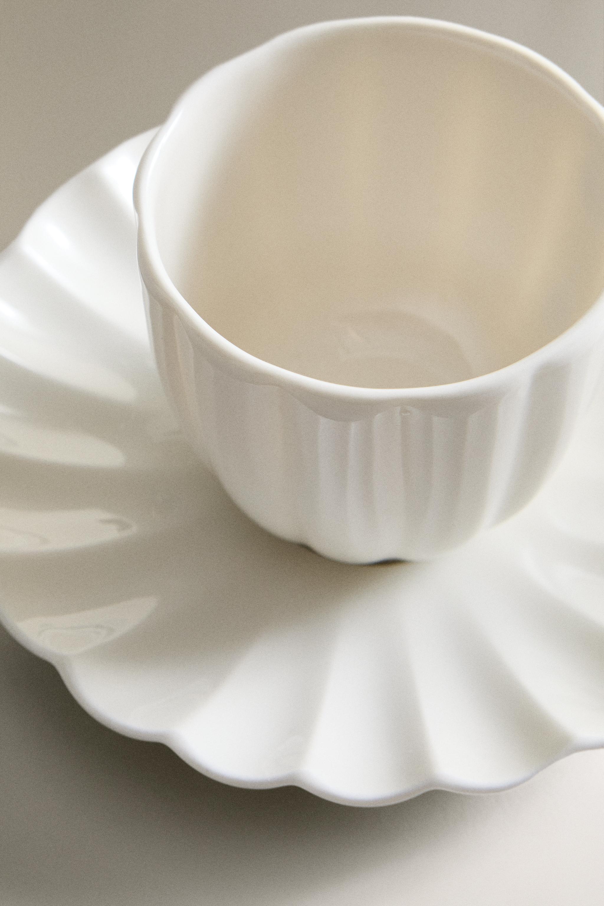 SCALLOPED PORCELAIN MUG AND SAUCER