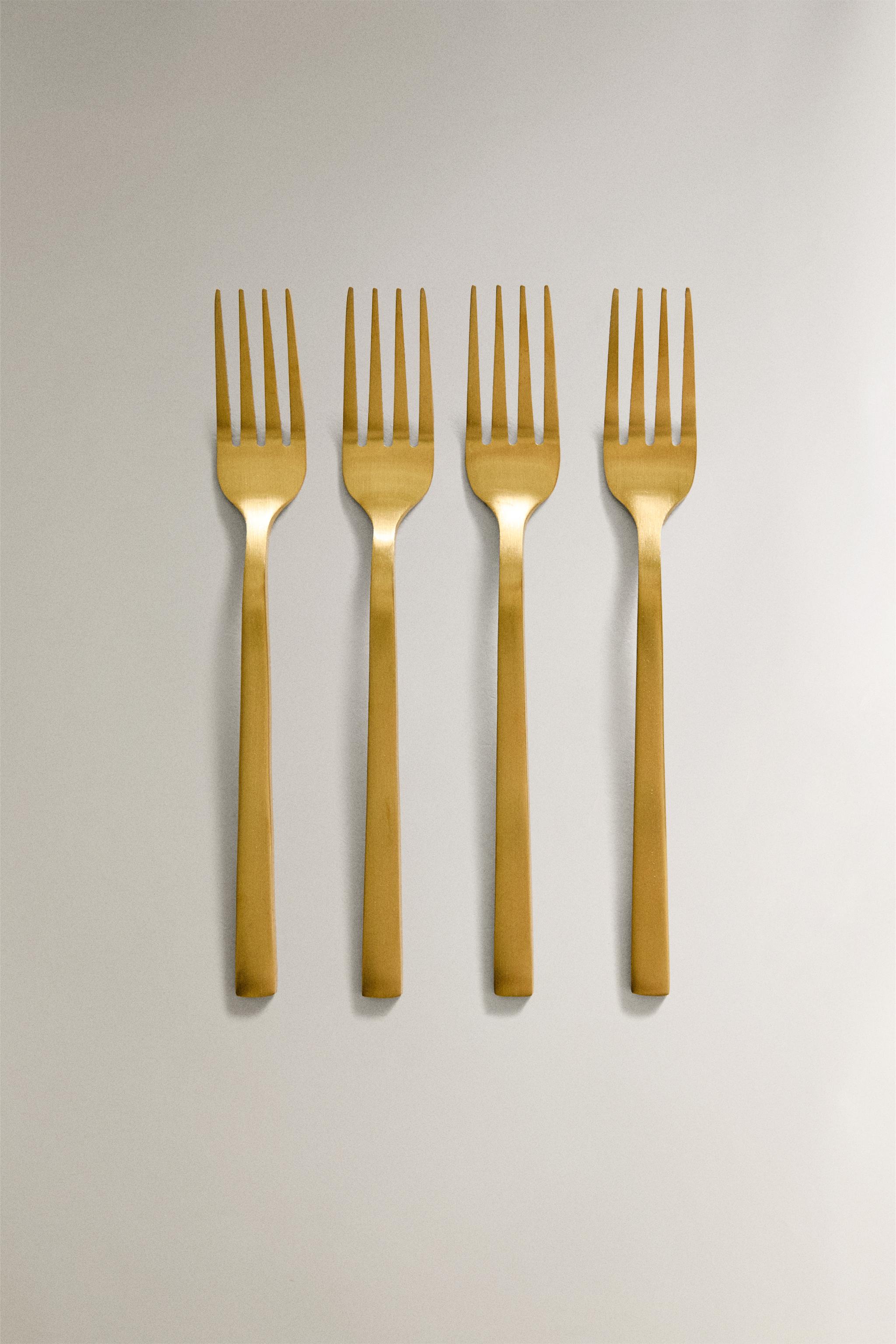 SET OF GOLD STEEL BRUNCH DESSERT FORKS (SET OF 4)