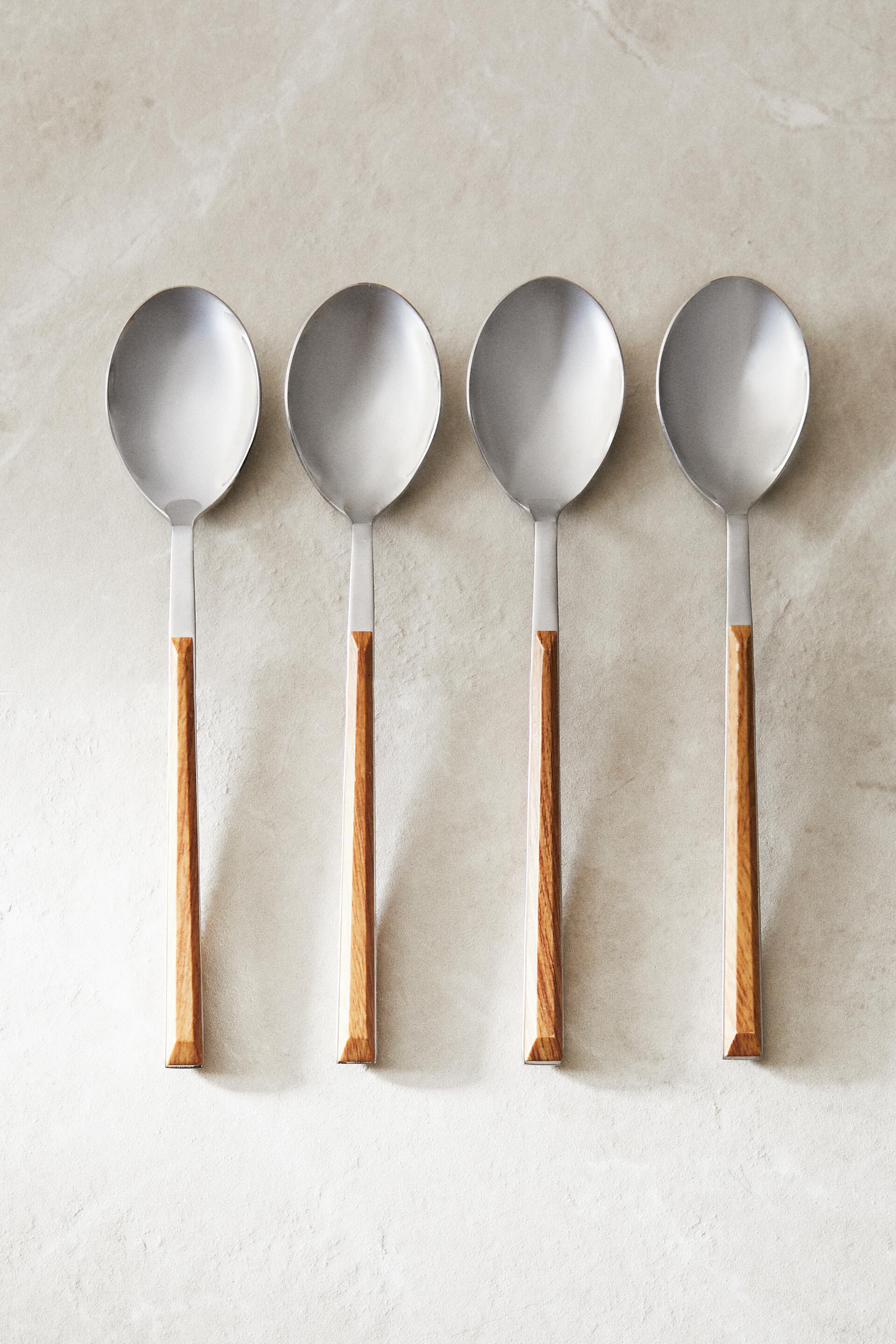 SET OF SPOONS WITH WOOD-DESIGN HANDLES (SET OF 4)