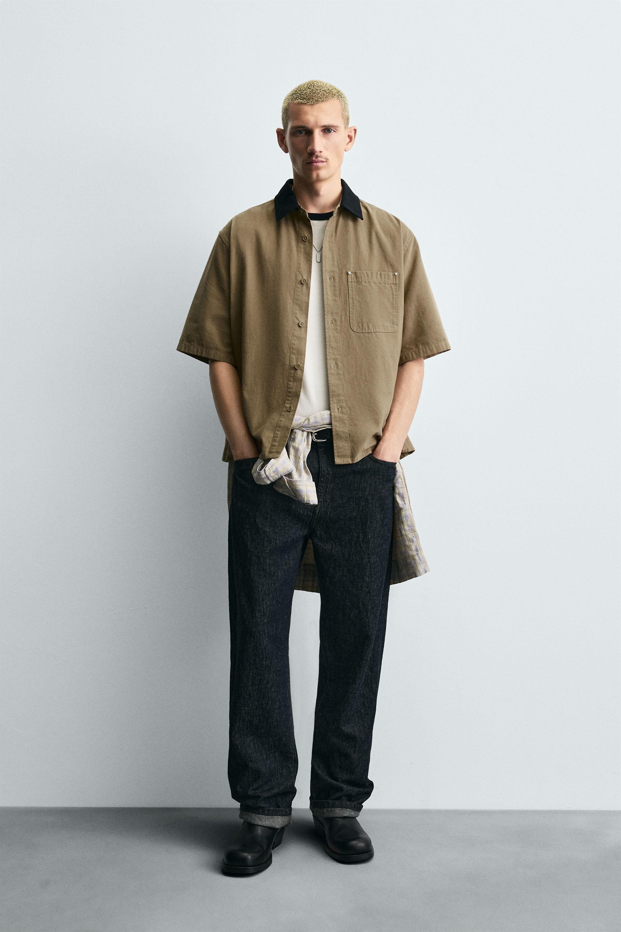 RELAXED FIT CONTRAST COLLAR SHIRT