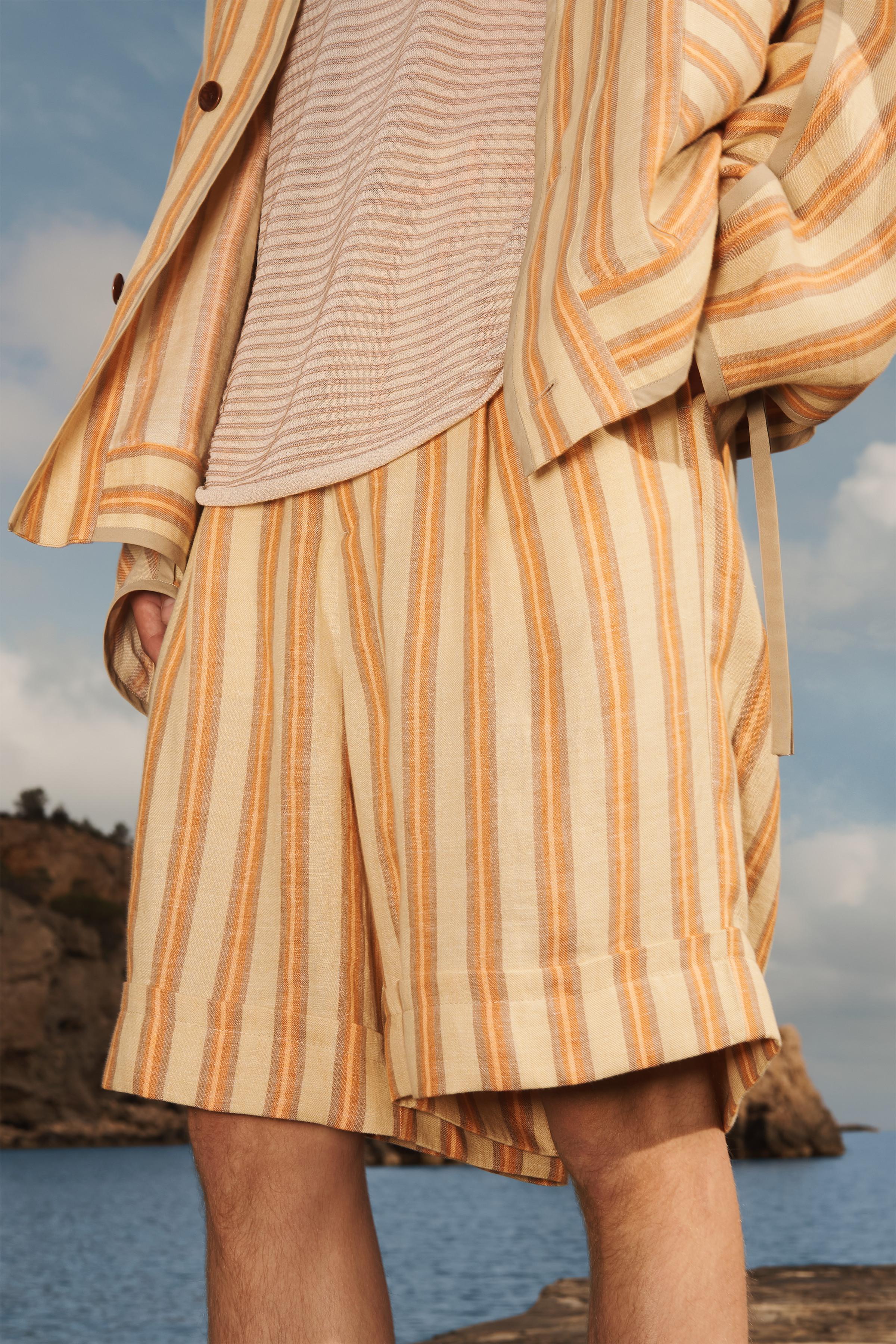 LIMITED EDITION STRIPED LINEN BERMUDA SHORTS