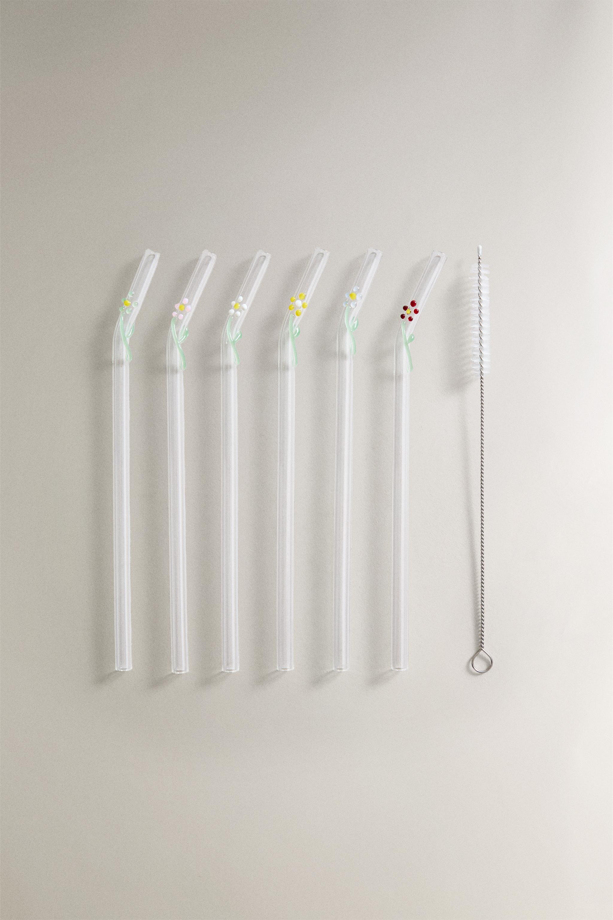 SET OF FLORAL BOROSILICATE GLASS STRAWS (SET OF 6)