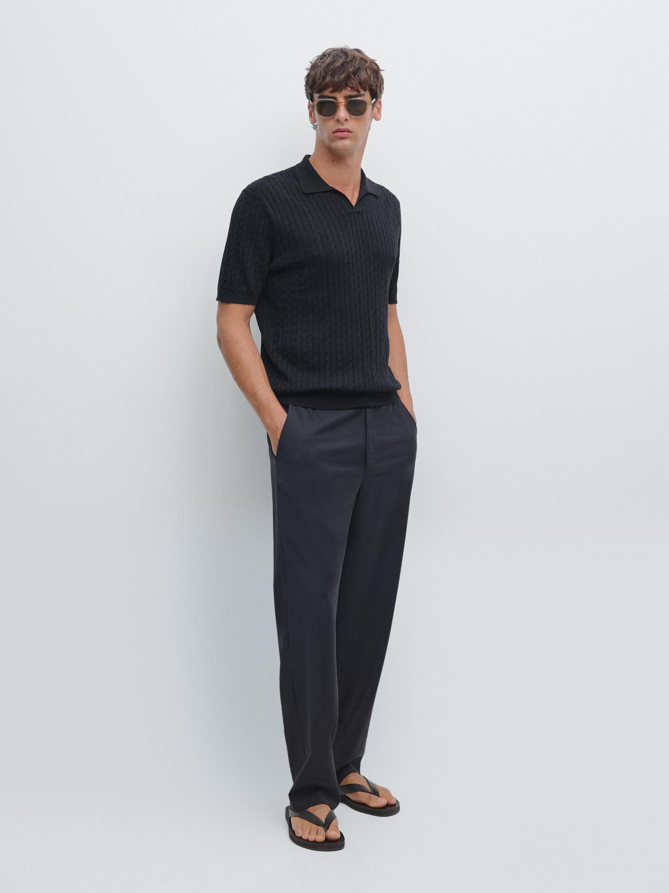 Cable-knit polo shirt