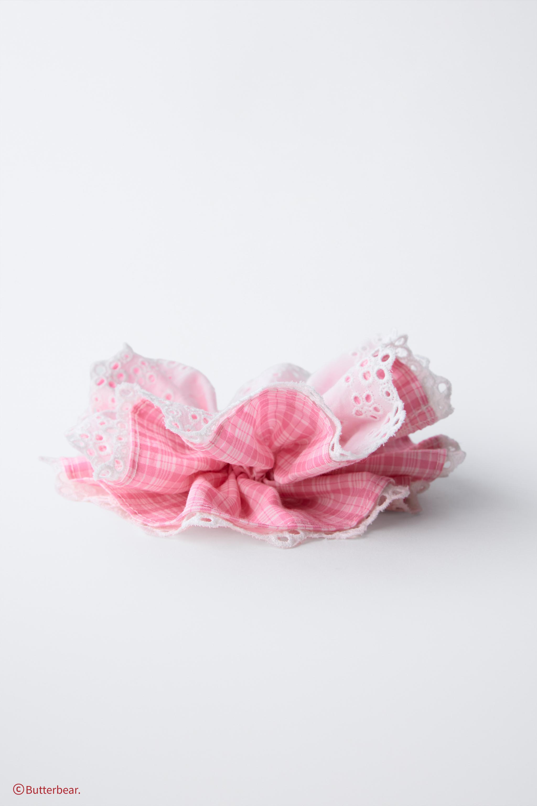 BUTTERBEAR © DOUBLE PLAID AND EMBROIDERED HAIR TIE