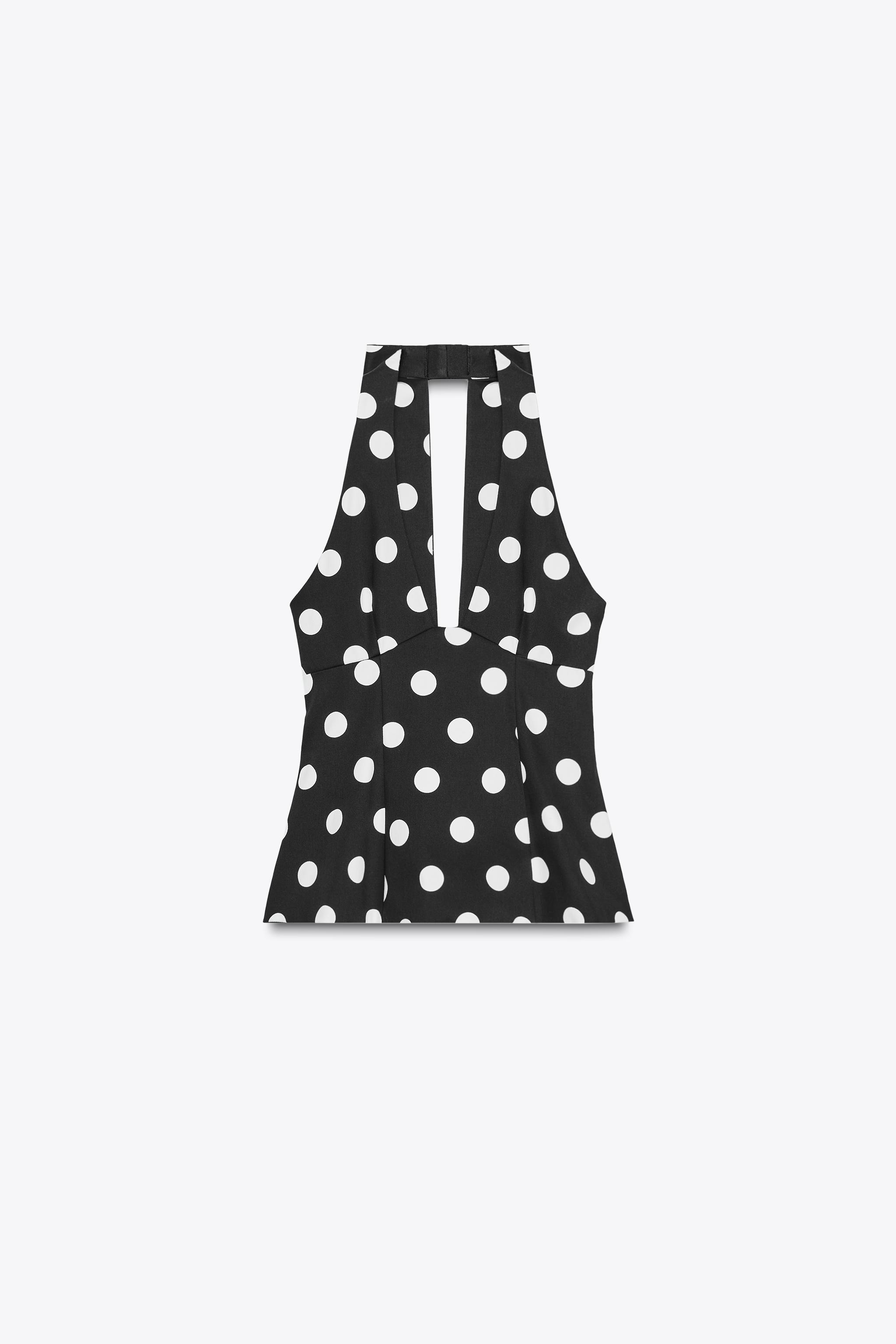POLKA DOT HALTER BACK BOW TOP