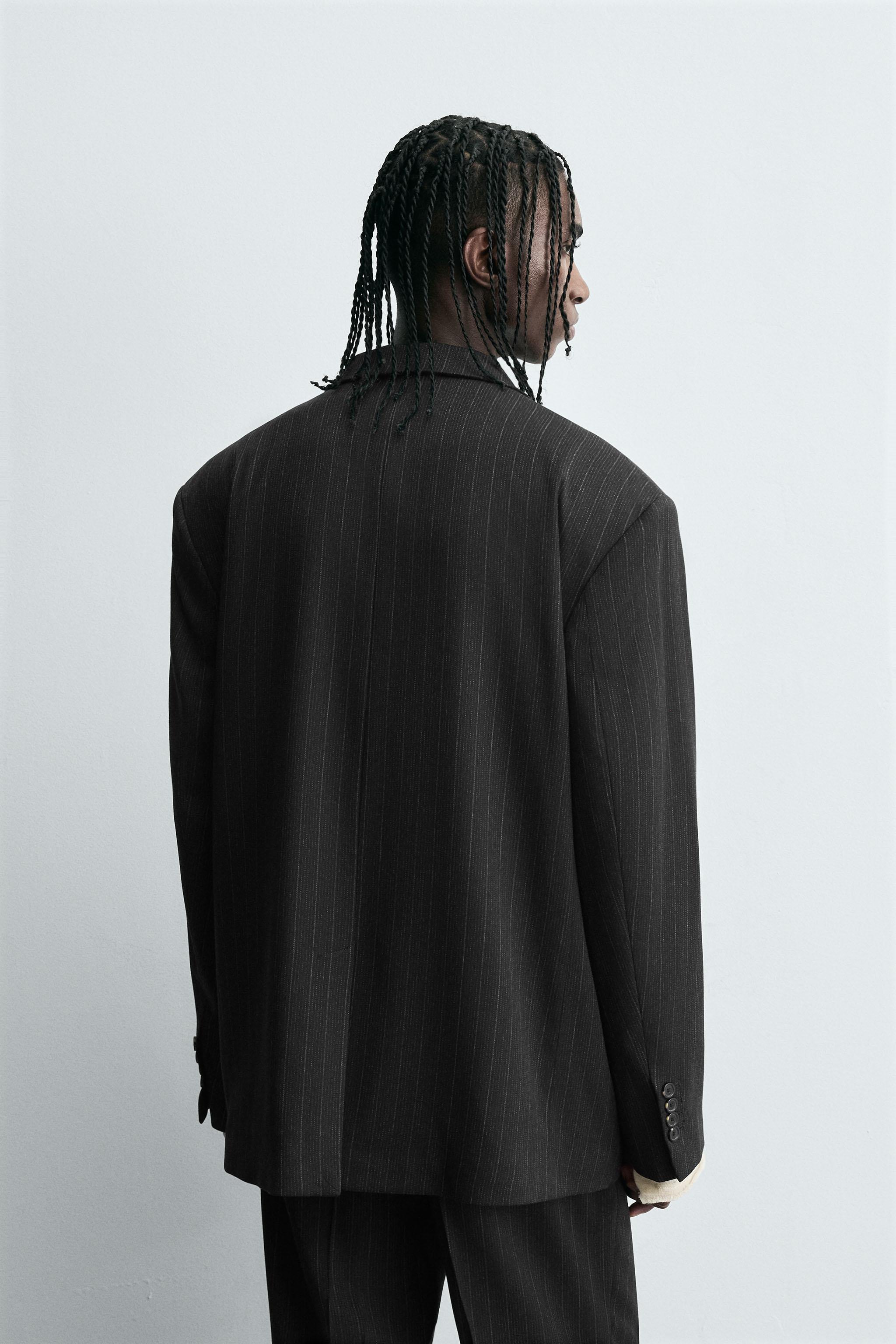 STRIPED DOUBLE BREASTED SUIT BLAZER