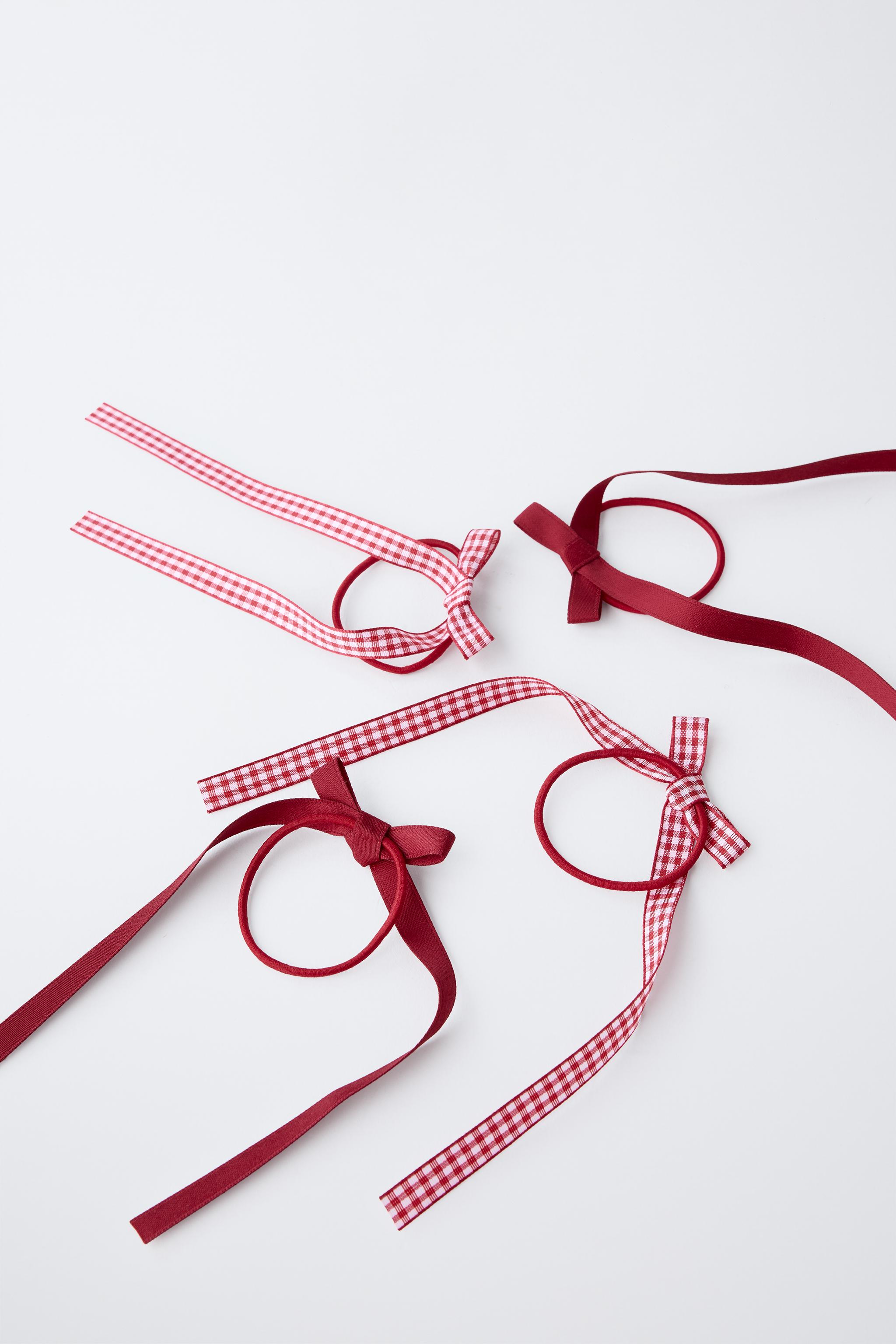 FOUR-PACK OF GINGHAM BOW HAIR TIES